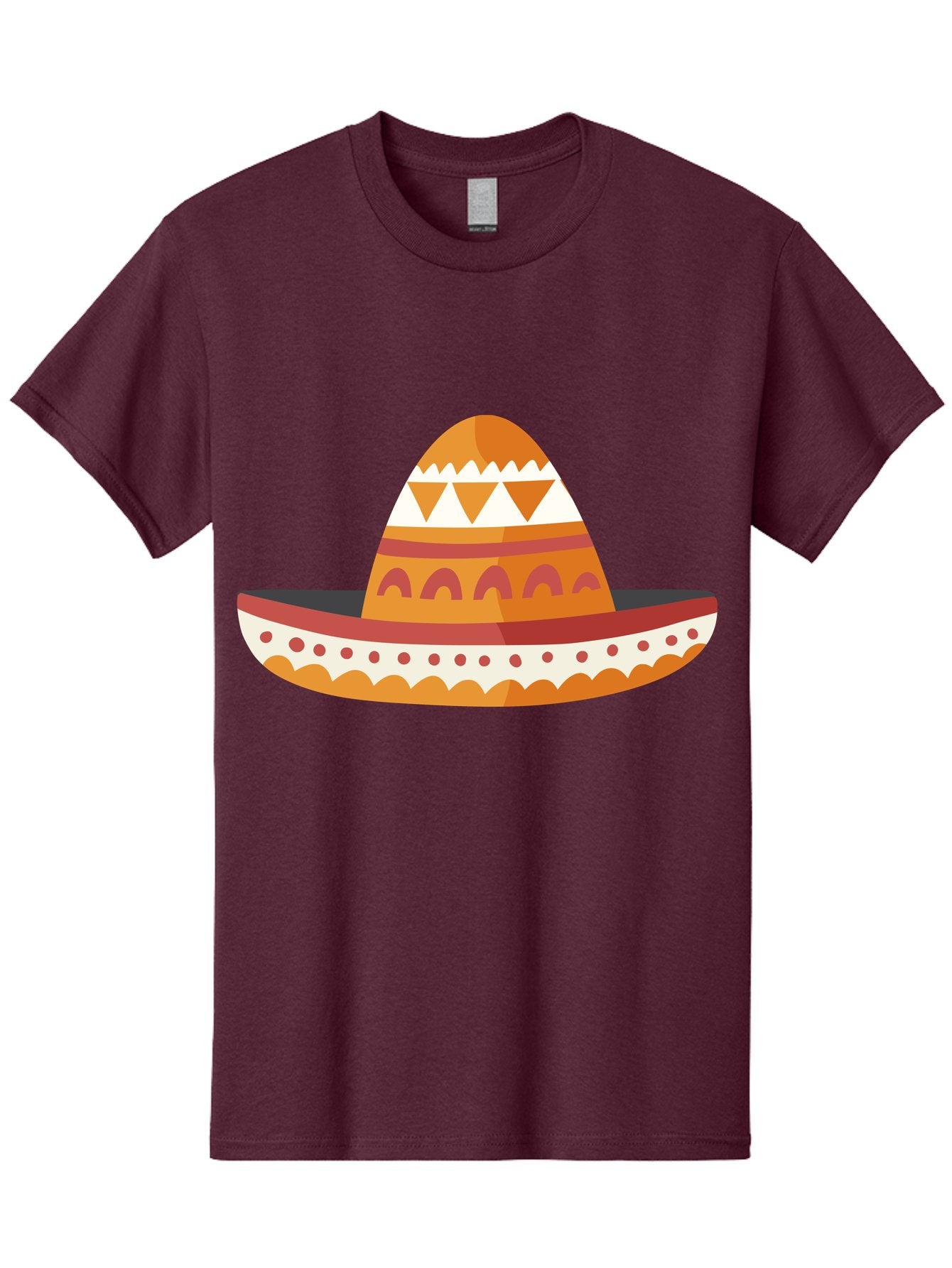 Sombrero-3 Men'S Graphic Tee, 100% Cotton, Comfortable Casual Summer Wear, Machine Washable, Traditional Mexican Hat, Vibrant Colors, Festive Atmosphere, Cultural Heritage, Orange And Red Stripes, White Accents, Decorative Patterns, Aad758 7