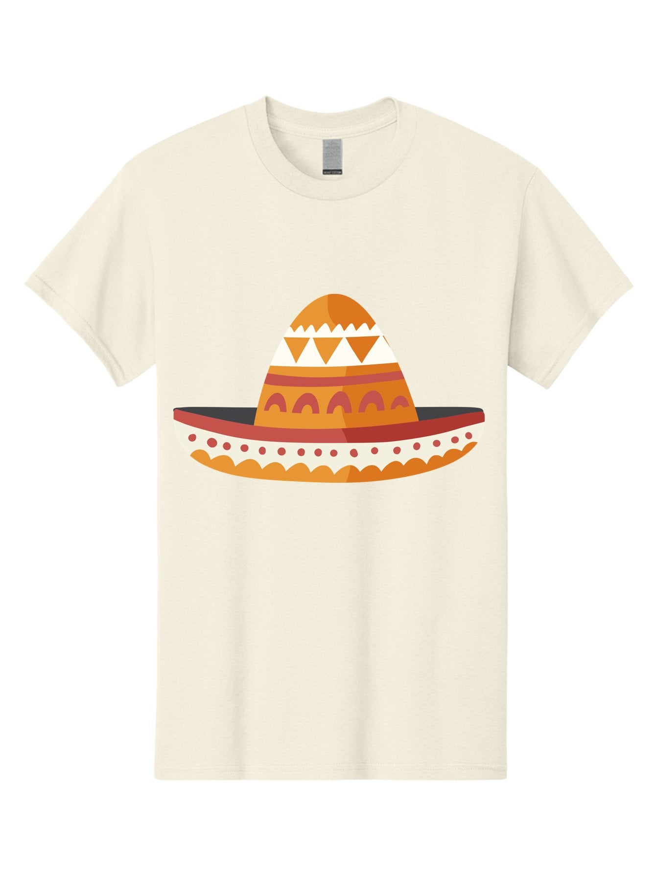 Sombrero-3 Men'S Graphic Tee, 100% Cotton, Comfortable Casual Summer Wear, Machine Washable, Traditional Mexican Hat, Vibrant Colors, Festive Atmosphere, Cultural Heritage, Orange And Red Stripes, White Accents, Decorative Patterns, Aad758 14