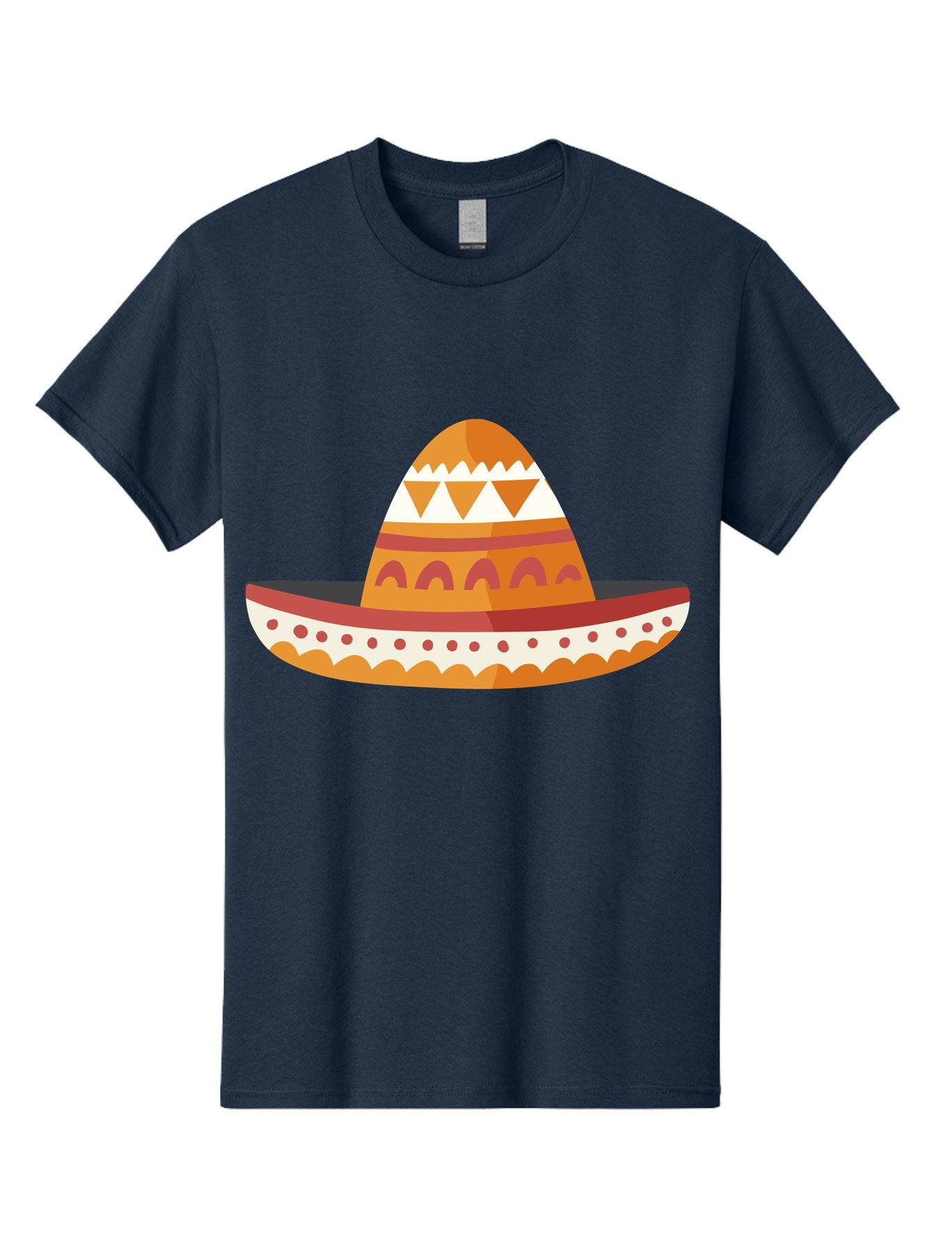 Sombrero-3 Men'S Graphic Tee, 100% Cotton, Comfortable Casual Summer Wear, Machine Washable, Traditional Mexican Hat, Vibrant Colors, Festive Atmosphere, Cultural Heritage, Orange And Red Stripes, White Accents, Decorative Patterns, Aad758 4