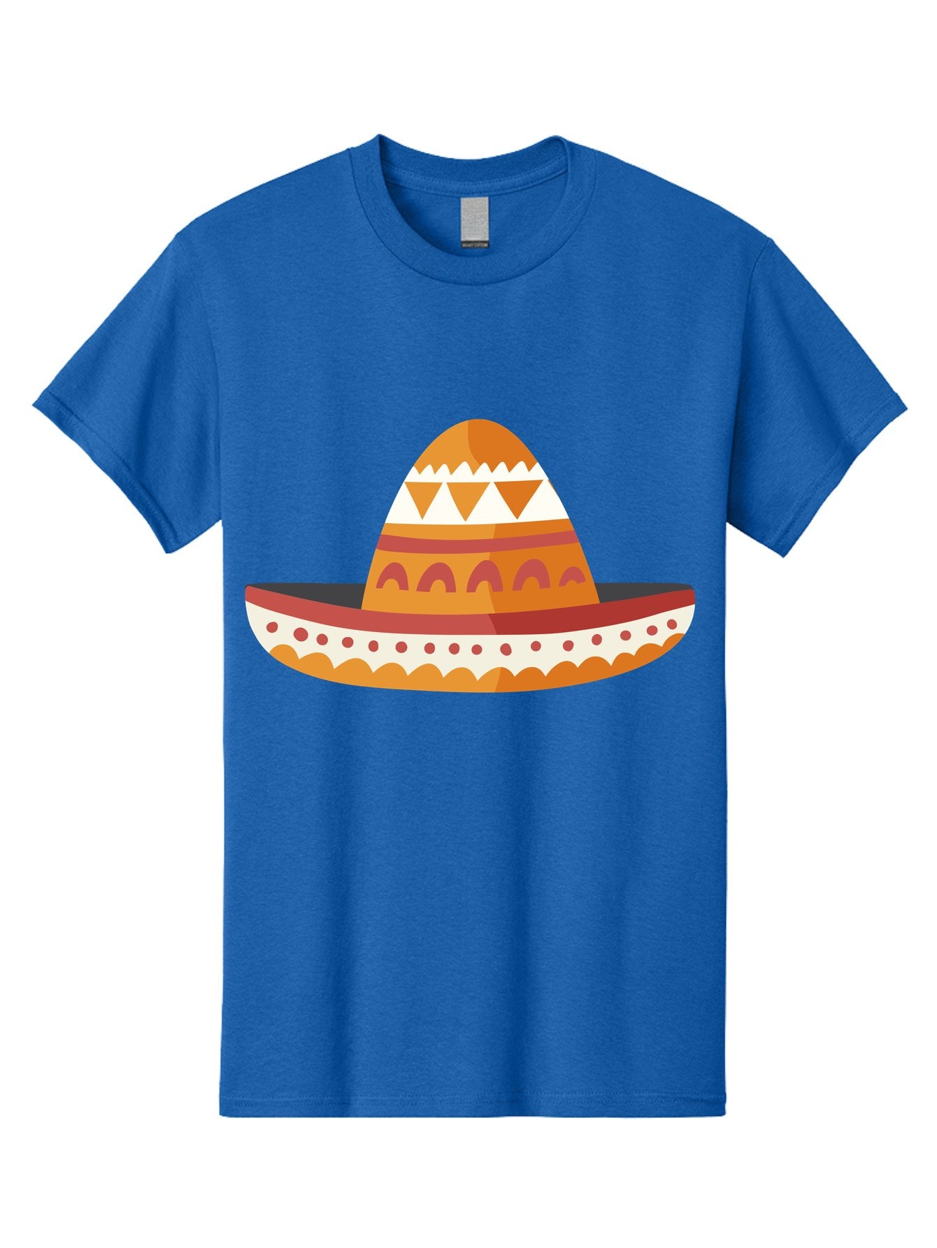 Sombrero-3 Men'S Graphic Tee, 100% Cotton, Comfortable Casual Summer Wear, Machine Washable, Traditional Mexican Hat, Vibrant Colors, Festive Atmosphere, Cultural Heritage, Orange And Red Stripes, White Accents, Decorative Patterns, Aad758 15