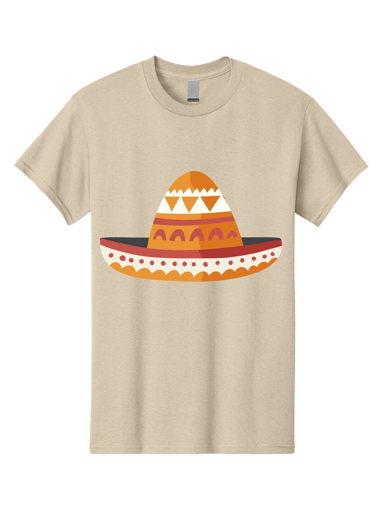 Sombrero-3 Men'S Graphic Tee, 100% Cotton, Comfortable Casual Summer Wear, Machine Washable, Traditional Mexican Hat, Vibrant Colors, Festive Atmosphere, Cultural Heritage, Orange And Red Stripes, White Accents, Decorative Patterns, Aad758 12