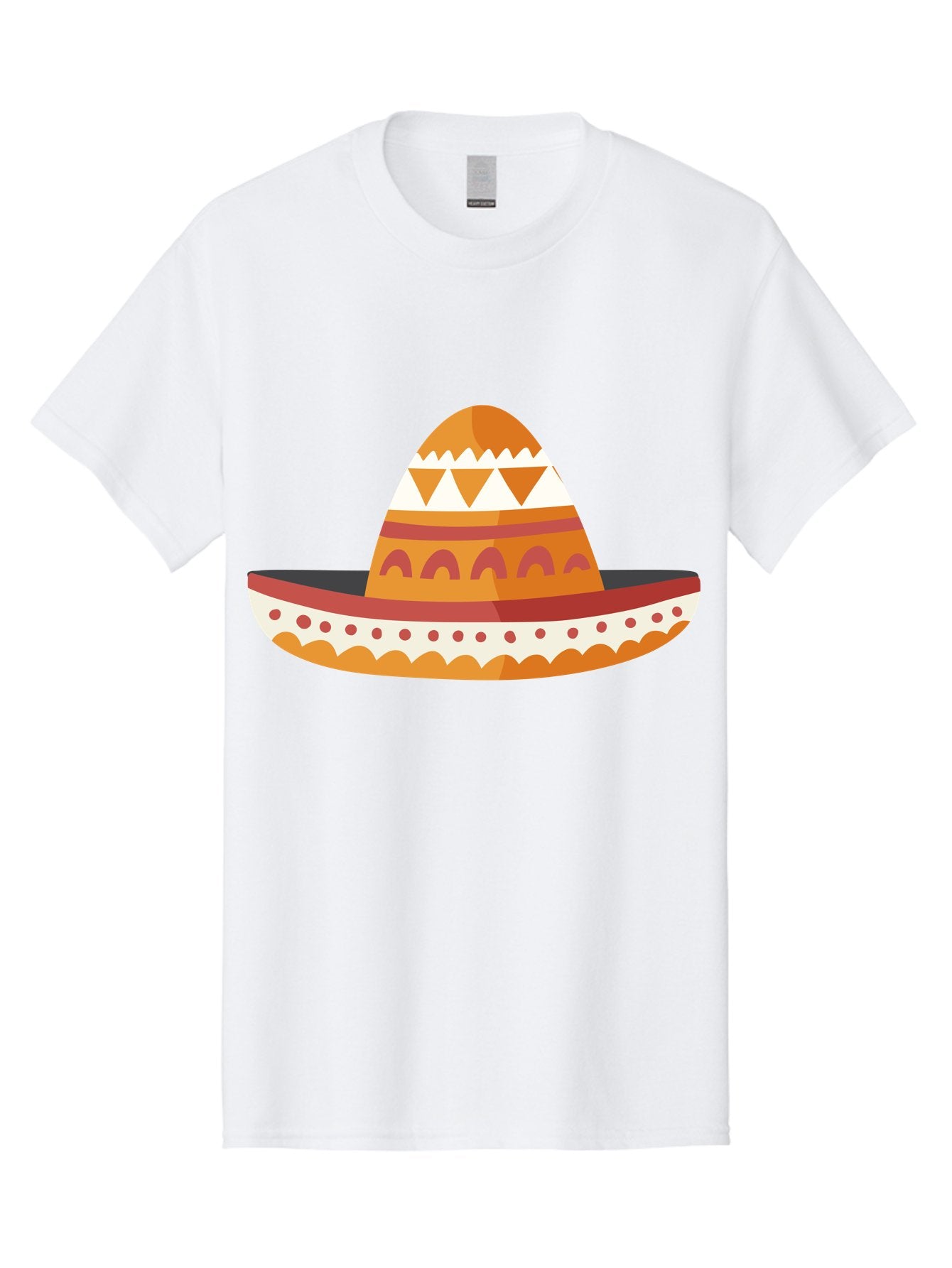 Sombrero-3 Men'S Graphic Tee, 100% Cotton, Comfortable Casual Summer Wear, Machine Washable, Traditional Mexican Hat, Vibrant Colors, Festive Atmosphere, Cultural Heritage, Orange And Red Stripes, White Accents, Decorative Patterns, Aad758