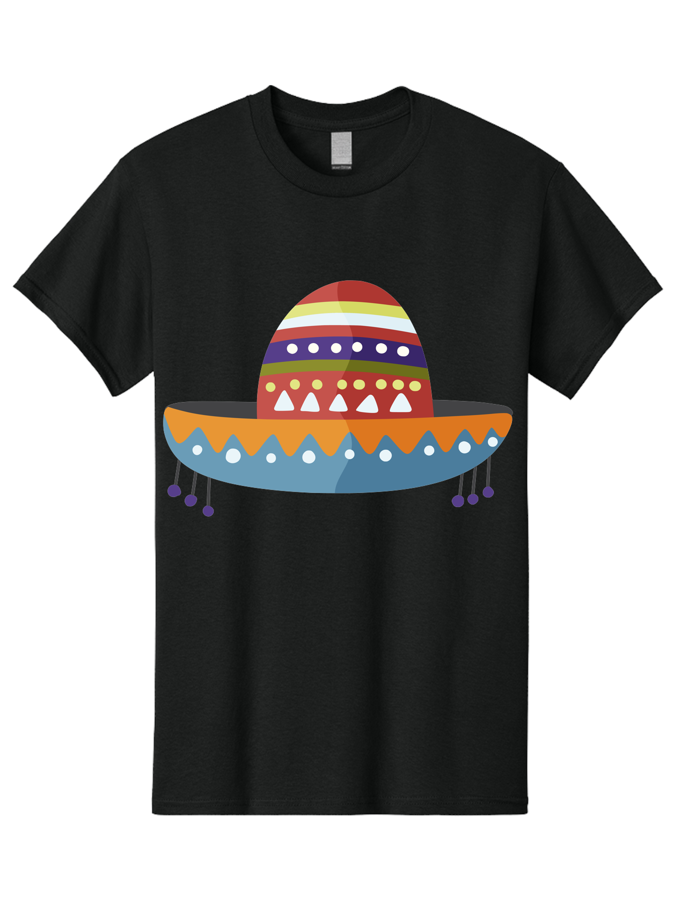Sombrero Men'S Graphic Tee, 100% Cotton, Comfortable Casual Summer Wear, Machine Washable, Traditional Mexican Hat, Vibrant Colors, Festive Design, Cultural Heritage, Colorful Patterns, Decorative Elements, Fiesta Theme Aad759