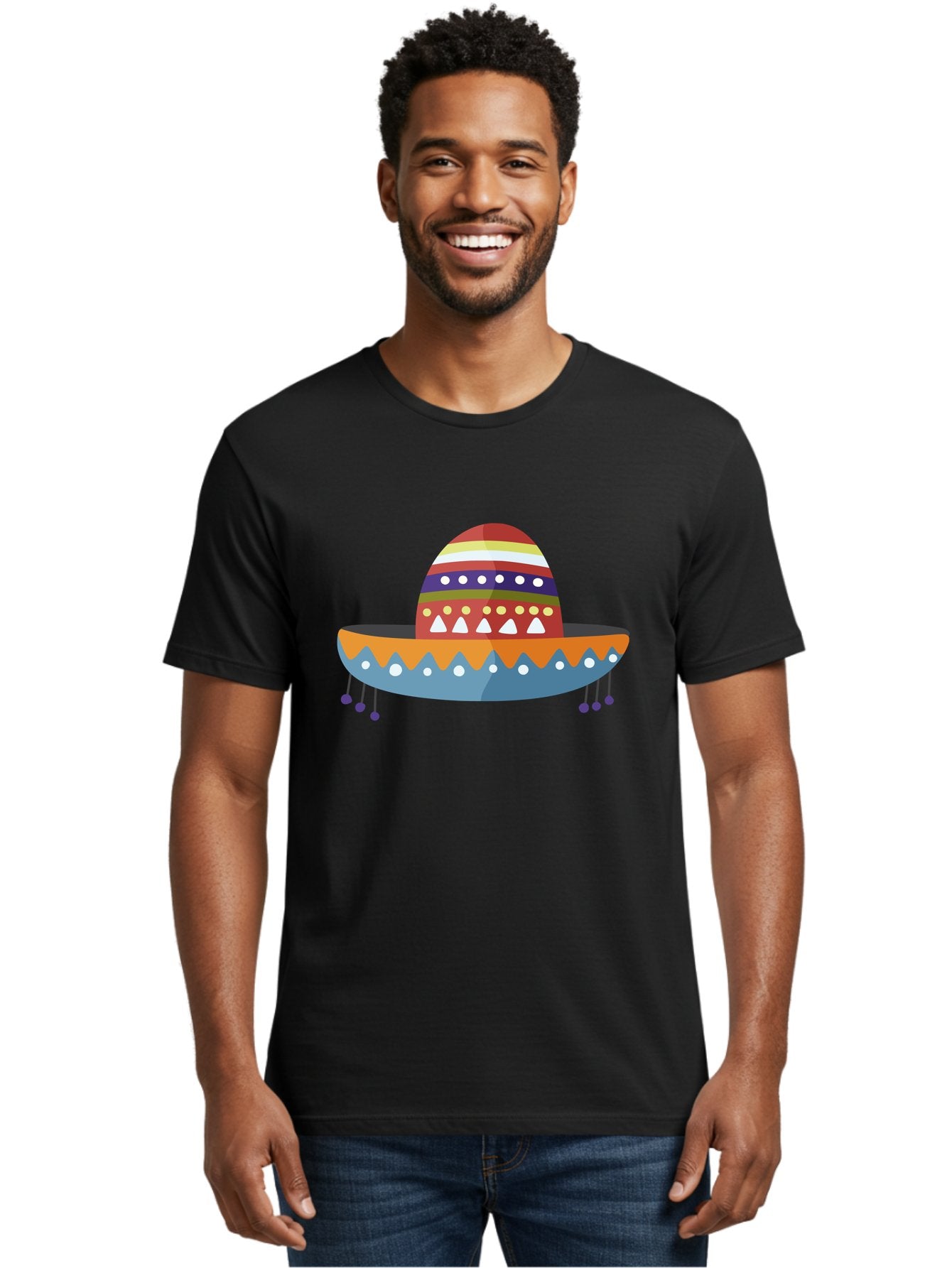 Sombrero Men'S Graphic Tee, 100% Cotton, Comfortable Casual Summer Wear, Machine Washable, Traditional Mexican Hat, Vibrant Colors, Festive Design, Cultural Heritage, Colorful Patterns, Decorative Elements, Fiesta Theme Aad759 30