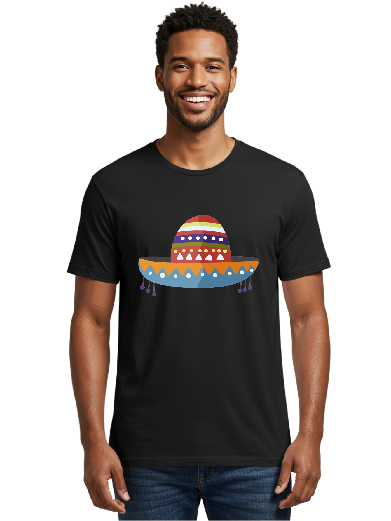 Sombrero Men'S Graphic Tee, 100% Cotton, Comfortable Casual Summer Wear, Machine Washable, Traditional Mexican Hat, Vibrant Colors, Festive Design, Cultural Heritage, Colorful Patterns, Decorative Elements, Fiesta Theme Aad759