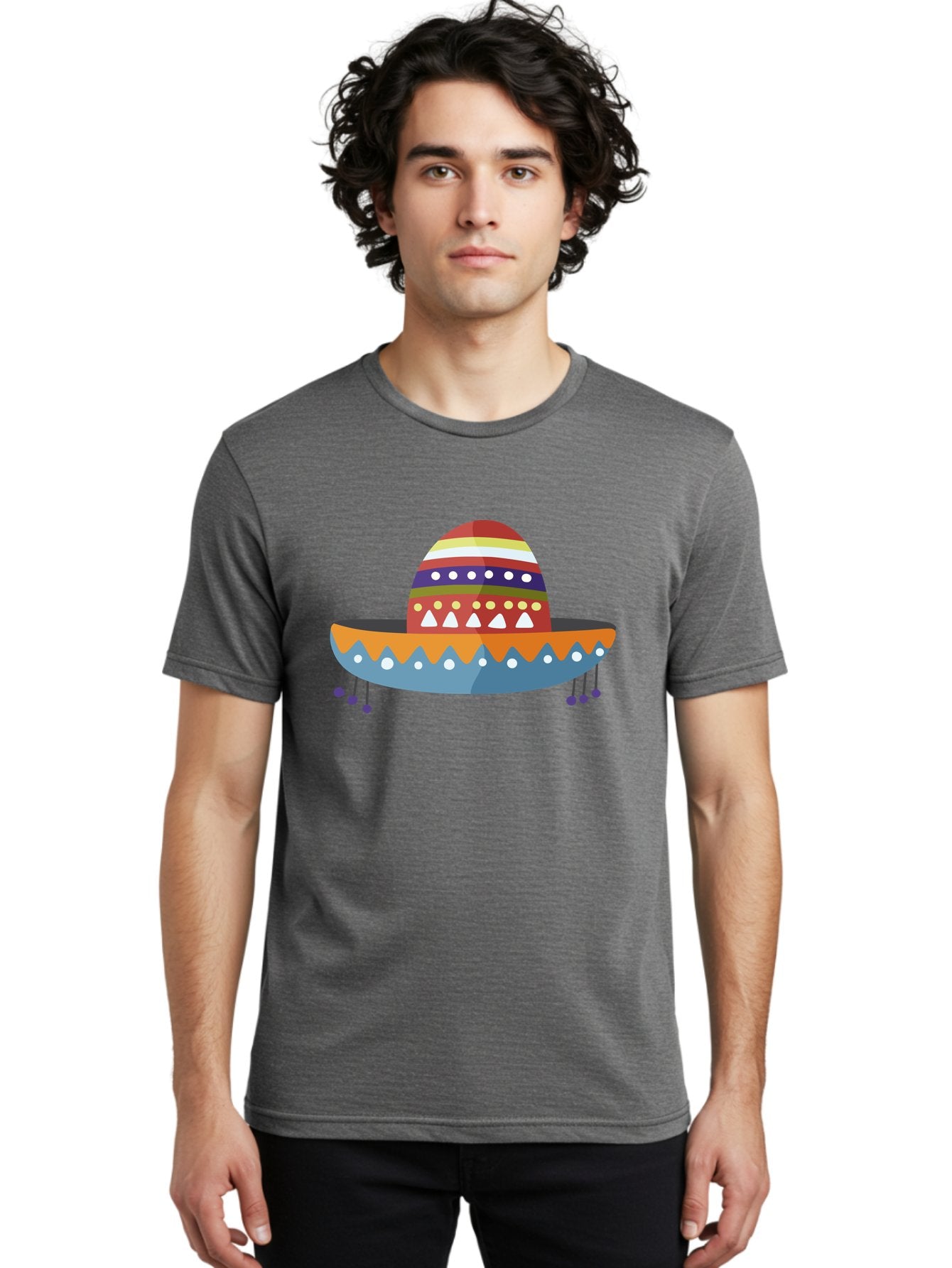 Sombrero Men'S Graphic Tee, 100% Cotton, Comfortable Casual Summer Wear, Machine Washable, Traditional Mexican Hat, Vibrant Colors, Festive Design, Cultural Heritage, Colorful Patterns, Decorative Elements, Fiesta Theme Aad759 21