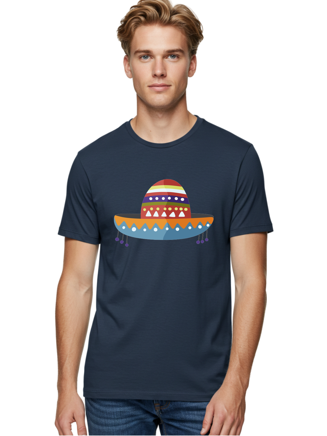 Sombrero Men'S Graphic Tee, 100% Cotton, Comfortable Casual Summer Wear, Machine Washable, Traditional Mexican Hat, Vibrant Colors, Festive Design, Cultural Heritage, Colorful Patterns, Decorative Elements, Fiesta Theme Aad759 24