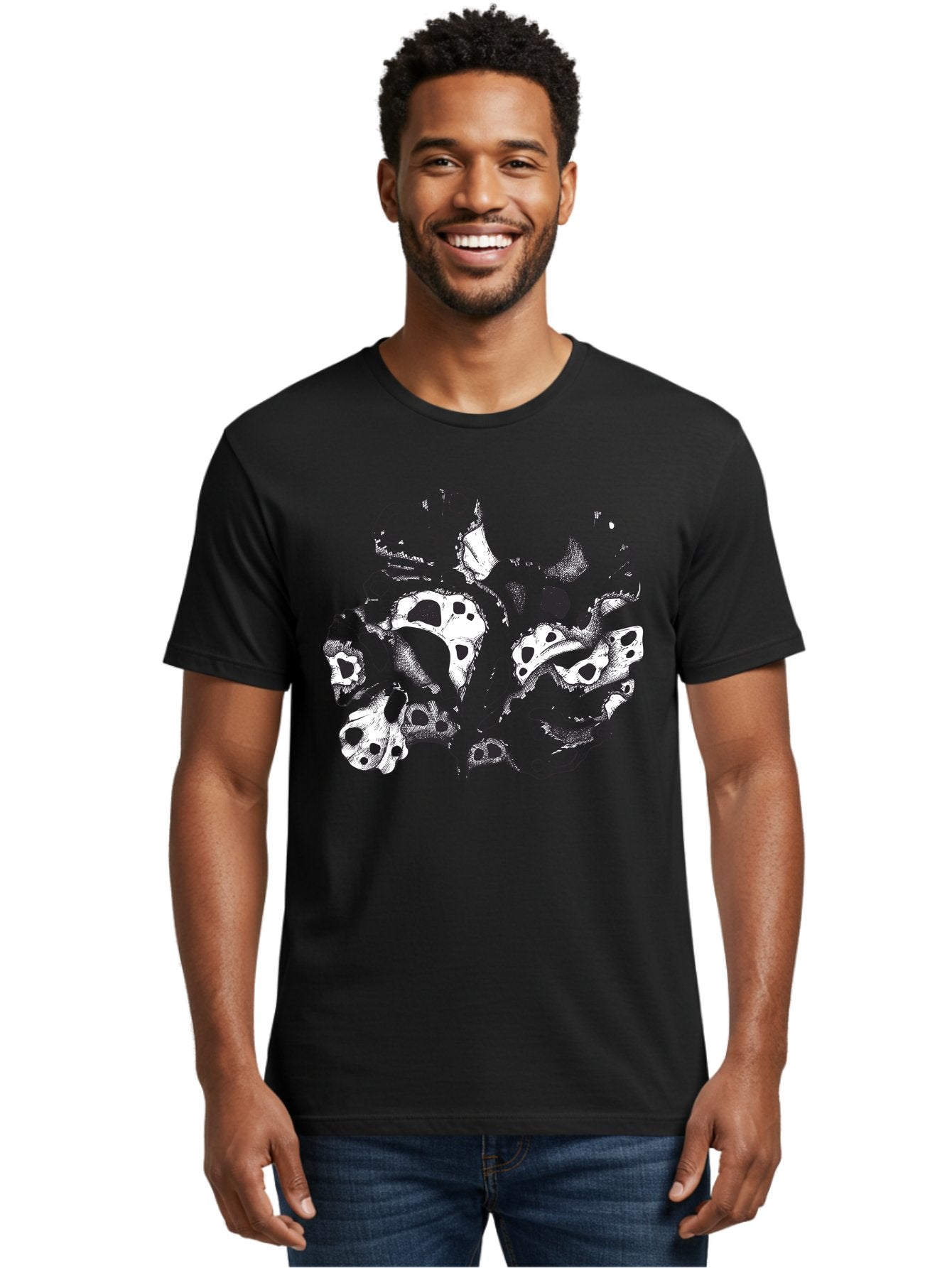 Splat-Art Men'S Graphic Tee, 100% Cotton, Comfortable Casual Summer Wear, Machine Washable, Abstract Skull, Organic Shapes, Surreal Art, Fantasy Design, Mysterious Graphics, Dark And Moody Atmosphere, Complex Patterns, Aad760 20