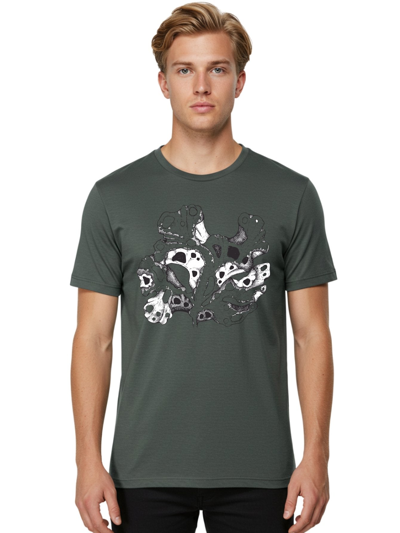 Splat-Art Men'S Graphic Tee, 100% Cotton, Comfortable Casual Summer Wear, Machine Washable, Abstract Skull, Organic Shapes, Surreal Art, Fantasy Design, Mysterious Graphics, Dark And Moody Atmosphere, Complex Patterns, Aad760 21