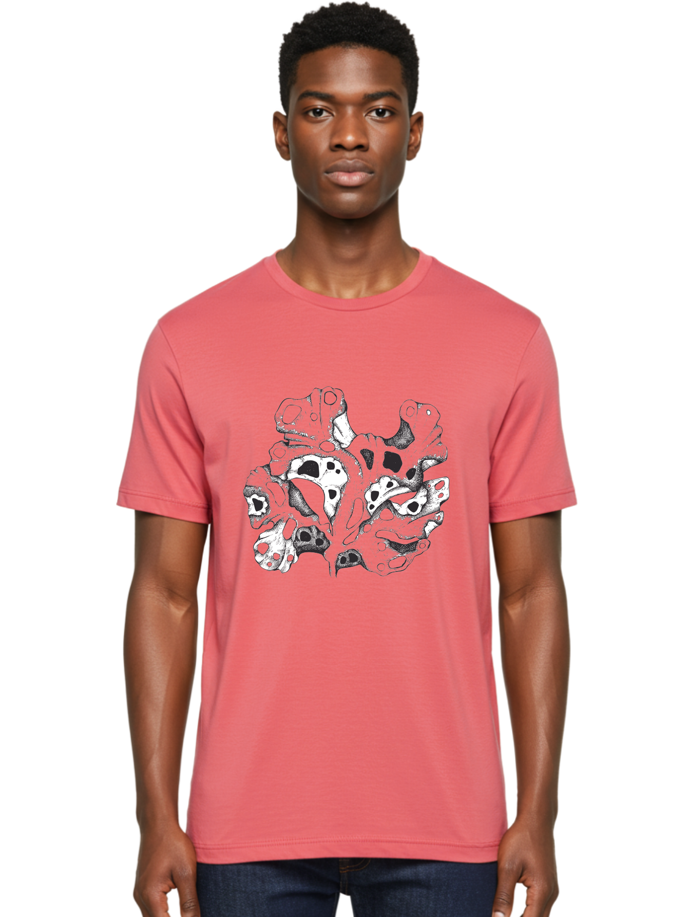 Splat-Art Men'S Graphic Tee, 100% Cotton, Comfortable Casual Summer Wear, Machine Washable, Abstract Skull, Organic Shapes, Surreal Art, Fantasy Design, Mysterious Graphics, Dark And Moody Atmosphere, Complex Patterns, Aad760 18