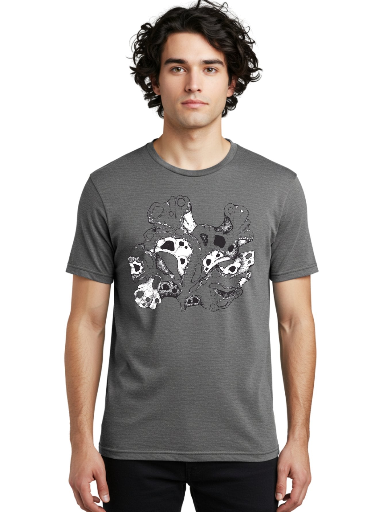 Splat-Art Men'S Graphic Tee, 100% Cotton, Comfortable Casual Summer Wear, Machine Washable, Abstract Skull, Organic Shapes, Surreal Art, Fantasy Design, Mysterious Graphics, Dark And Moody Atmosphere, Complex Patterns, Aad760 16