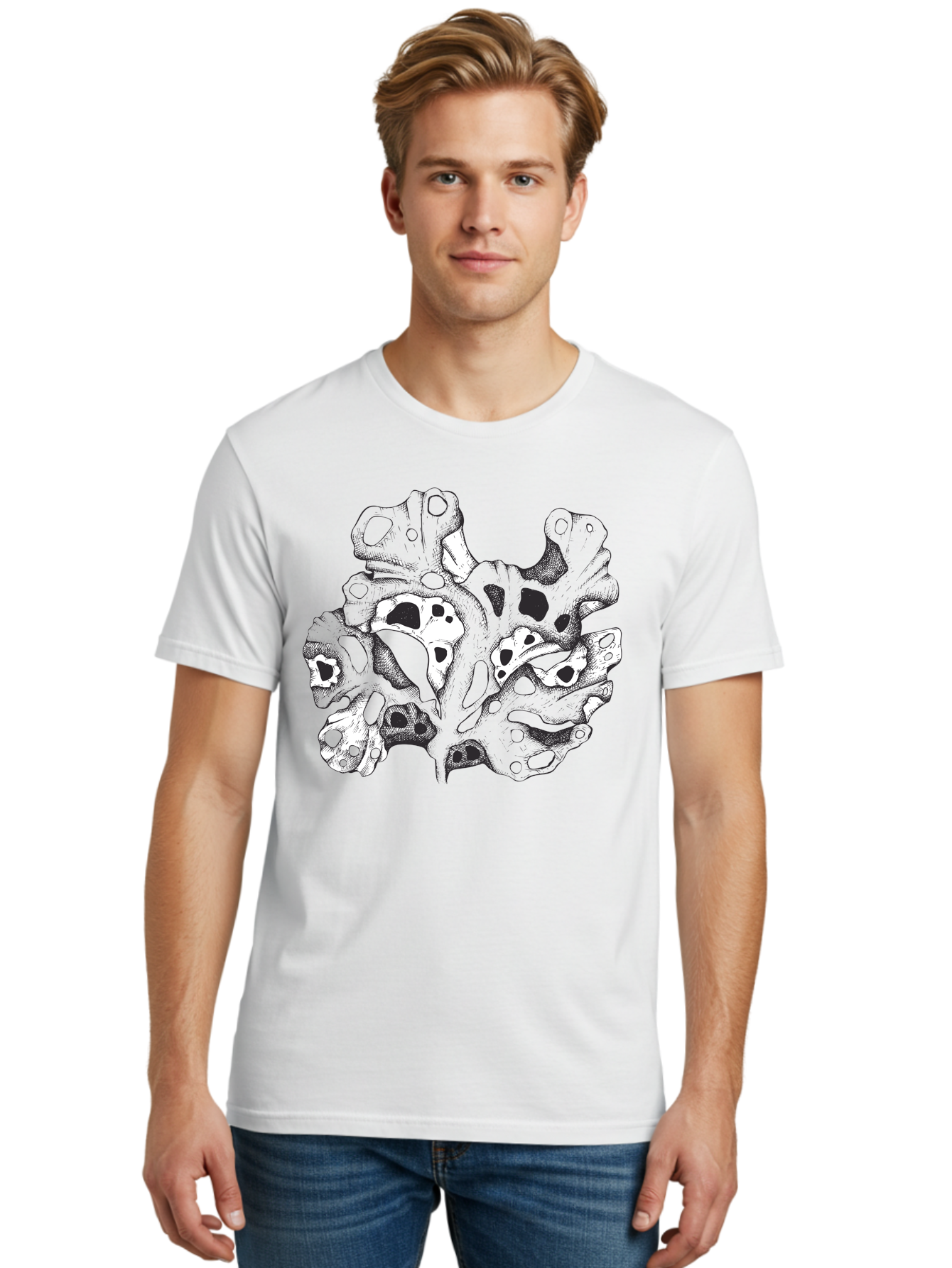 Splat-Art Men'S Graphic Tee, 100% Cotton, Comfortable Casual Summer Wear, Machine Washable, Abstract Skull, Organic Shapes, Surreal Art, Fantasy Design, Mysterious Graphics, Dark And Moody Atmosphere, Complex Patterns, Aad760