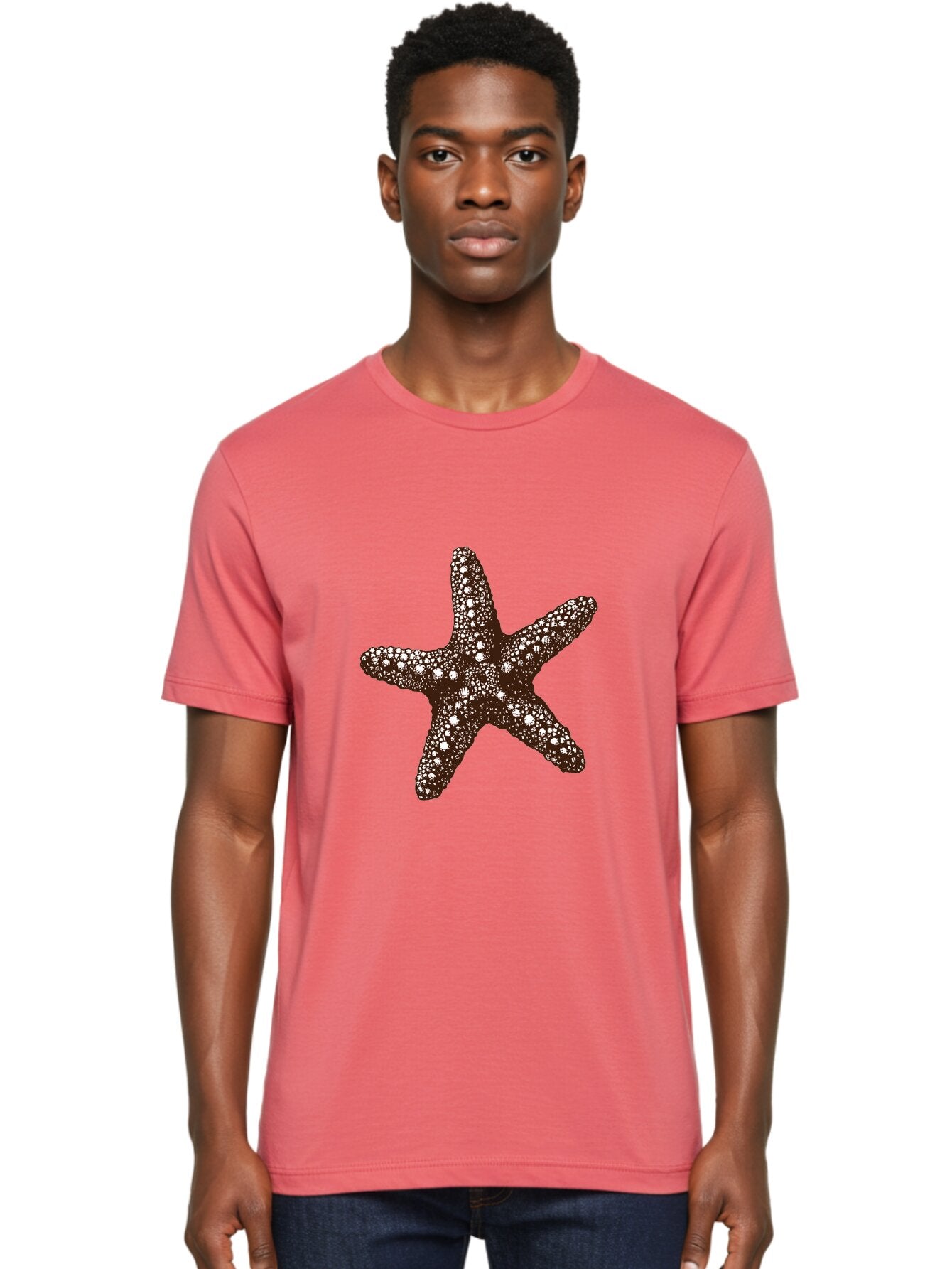 Starfish Men'S Graphic Tee, 100% Cotton, Comfortable Casual Summer Wear, Machine Washable, Starfish, Marine Life, Ocean Creatures, Sea Stars, Underwater World, Brown Starfish, White Spots, Starfish Texture, Five-Armed Starfish Aad762 29