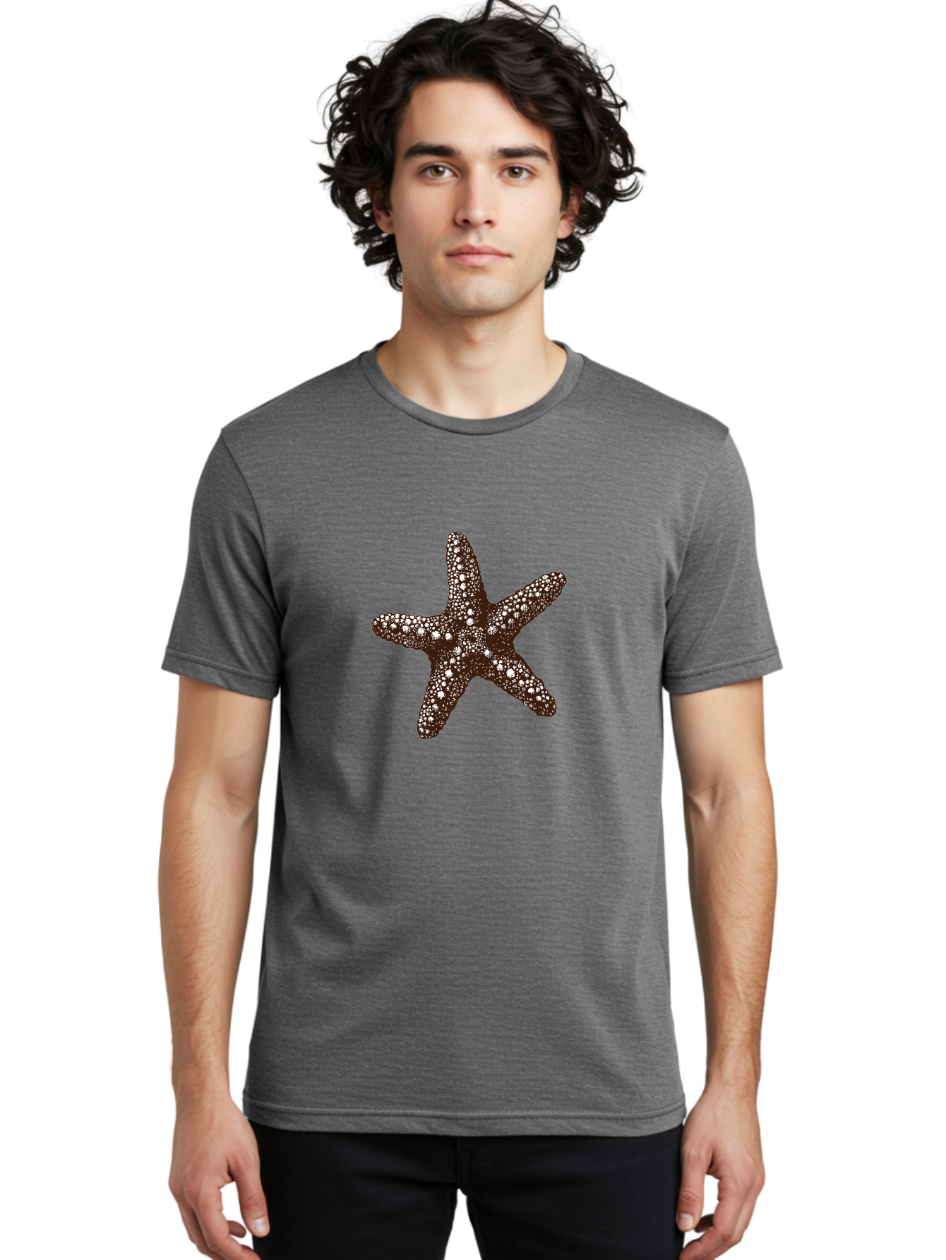 Starfish Men'S Graphic Tee, 100% Cotton, Comfortable Casual Summer Wear, Machine Washable, Starfish, Marine Life, Ocean Creatures, Sea Stars, Underwater World, Brown Starfish, White Spots, Starfish Texture, Five-Armed Starfish Aad762
