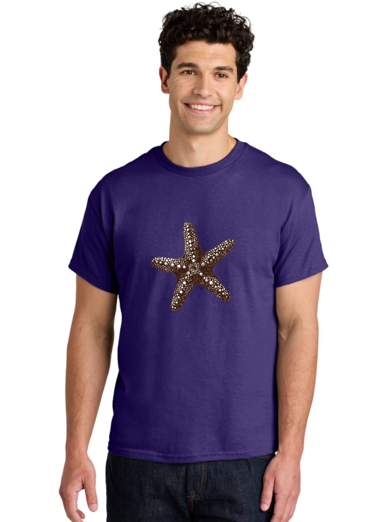 Starfish Men'S Graphic Tee, 100% Cotton, Comfortable Casual Summer Wear, Machine Washable, Starfish, Marine Life, Ocean Creatures, Sea Stars, Underwater World, Brown Starfish, White Spots, Starfish Texture, Five-Armed Starfish Aad762 12