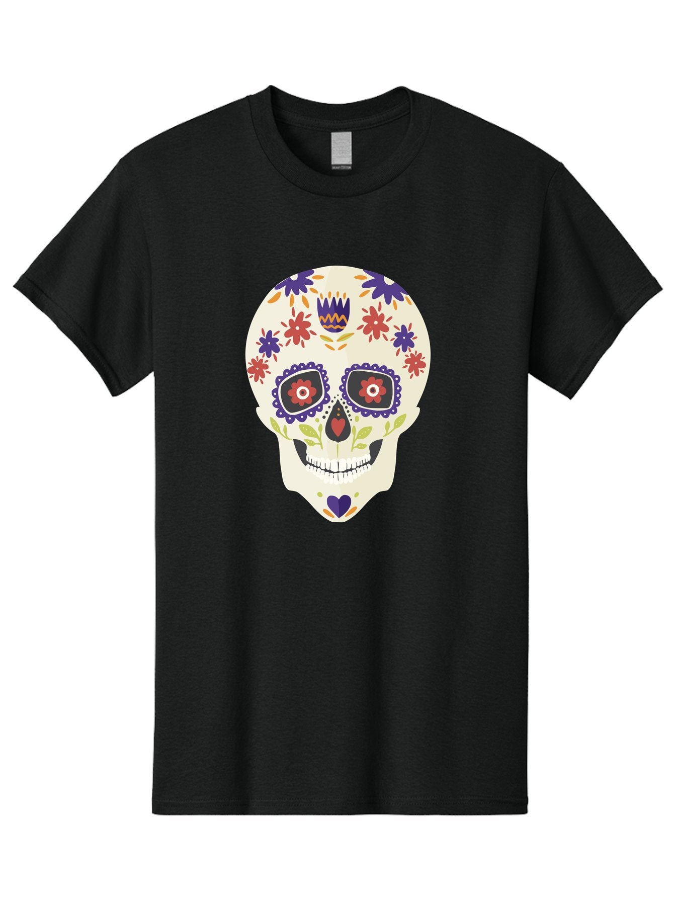 Sugar-Skull Men'S Graphic Tee, 100% Cotton, Comfortable Casual Summer Wear, Machine Washable, Sugar Skull, Day Of The Dead, Floral Design, Colorful Decorations, Vibrant Flowers, Festive Illustration, Traditional Mexican Art, Aad764 13