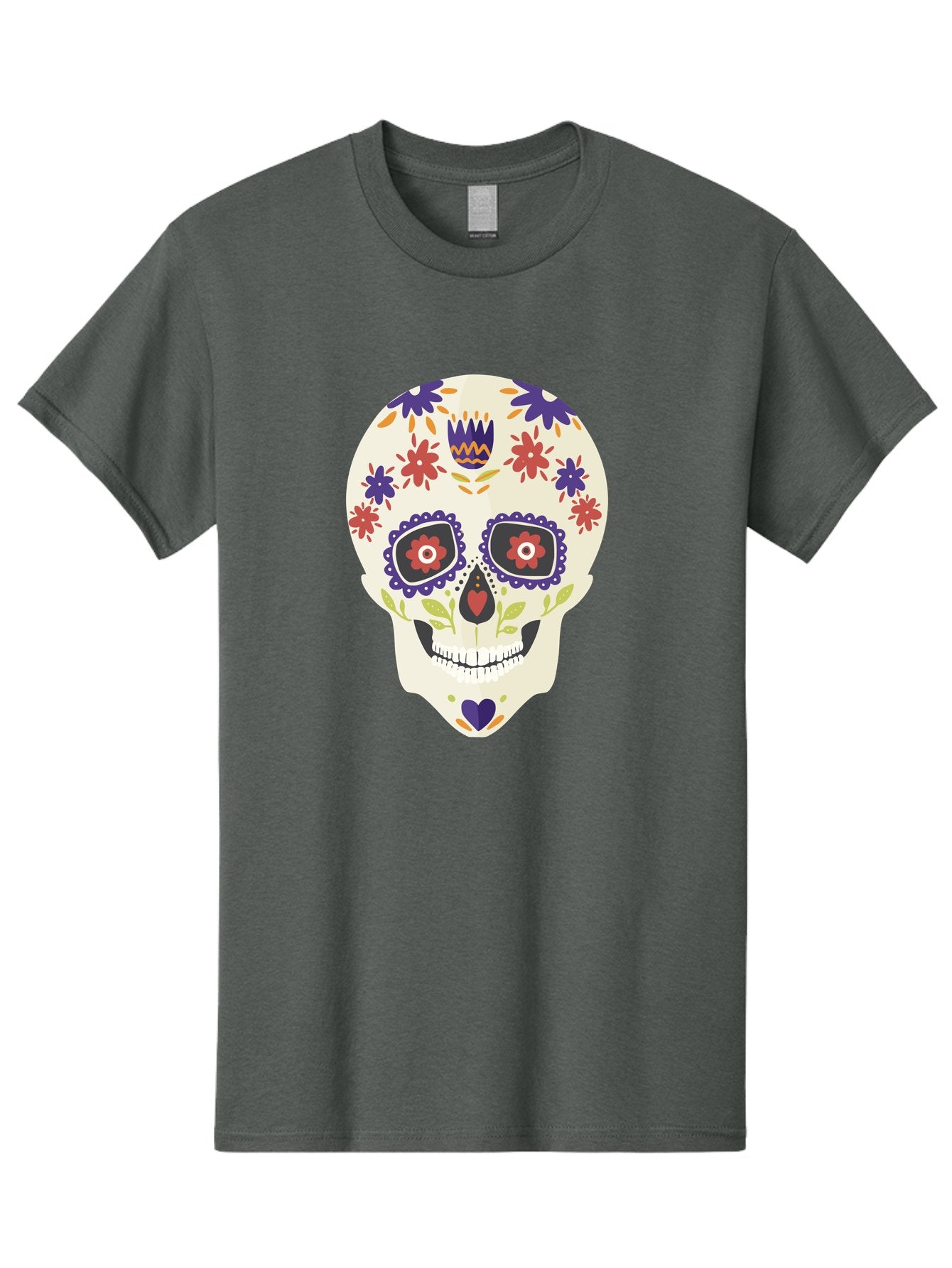 Sugar-Skull Men'S Graphic Tee, 100% Cotton, Comfortable Casual Summer Wear, Machine Washable, Sugar Skull, Day Of The Dead, Floral Design, Colorful Decorations, Vibrant Flowers, Festive Illustration, Traditional Mexican Art, Aad764 11