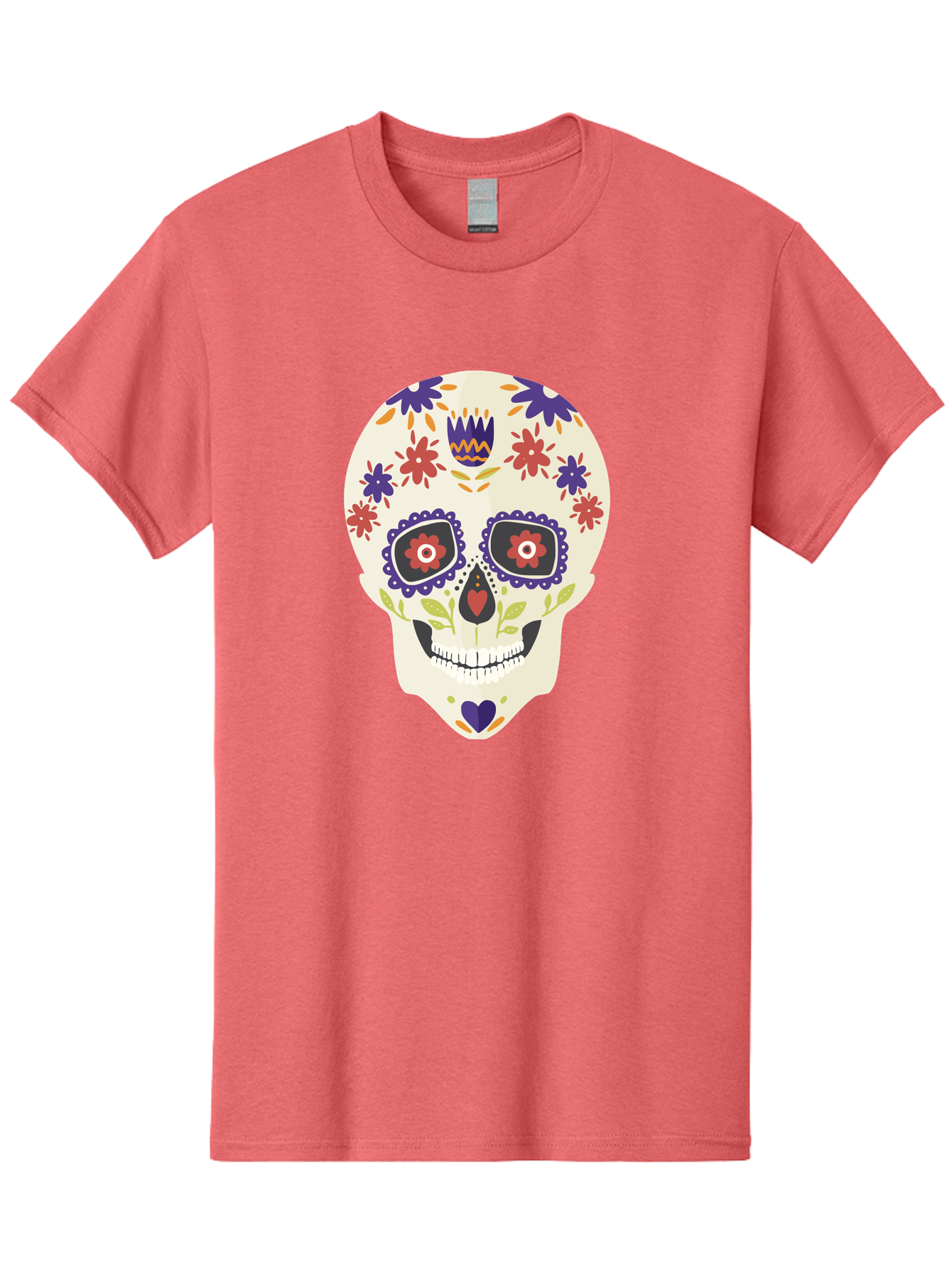 Sugar-Skull Men'S Graphic Tee, 100% Cotton, Comfortable Casual Summer Wear, Machine Washable, Sugar Skull, Day Of The Dead, Floral Design, Colorful Decorations, Vibrant Flowers, Festive Illustration, Traditional Mexican Art, Aad764 3
