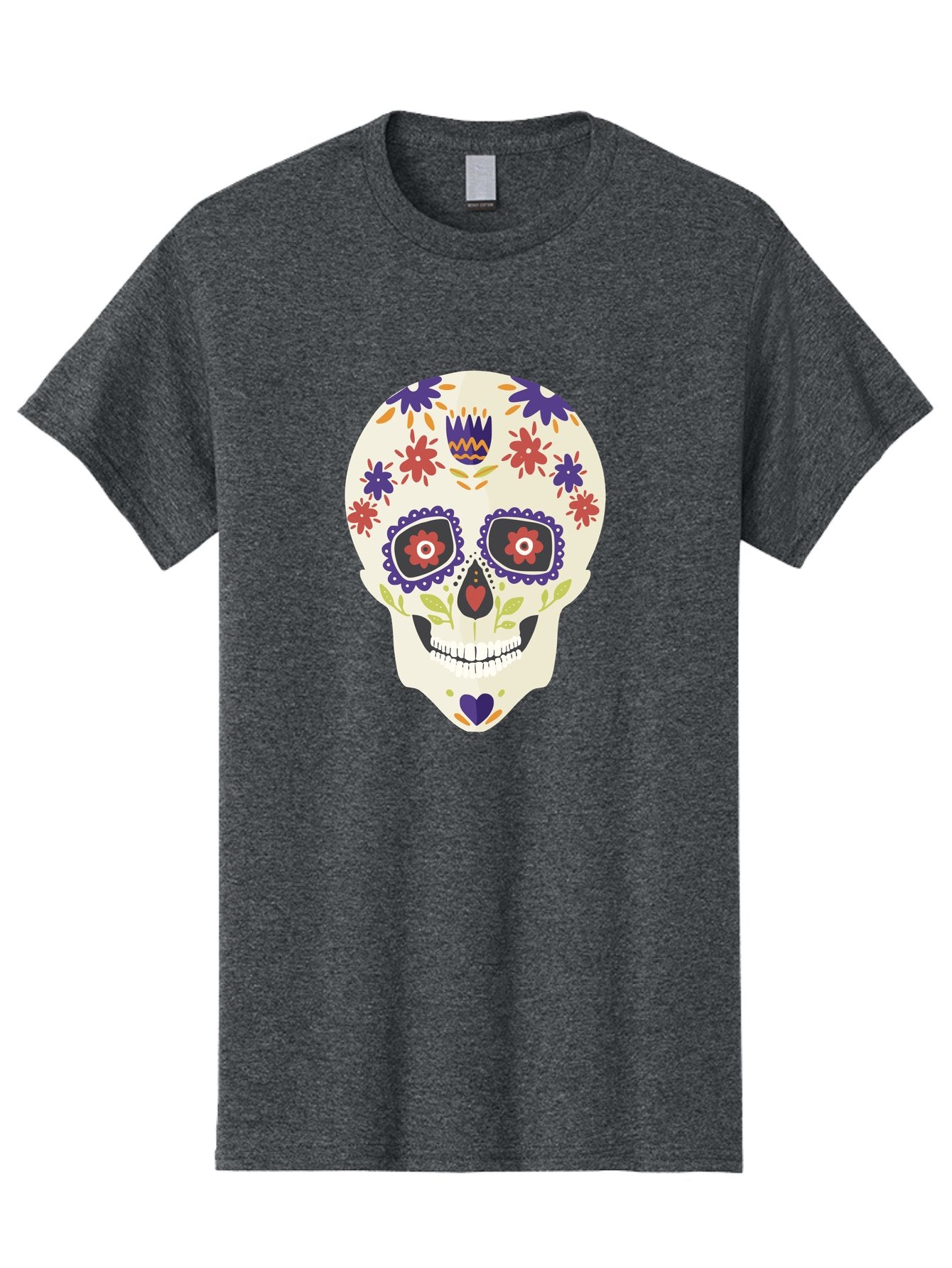 Sugar-Skull Men'S Graphic Tee, 100% Cotton, Comfortable Casual Summer Wear, Machine Washable, Sugar Skull, Day Of The Dead, Floral Design, Colorful Decorations, Vibrant Flowers, Festive Illustration, Traditional Mexican Art, Aad764 7