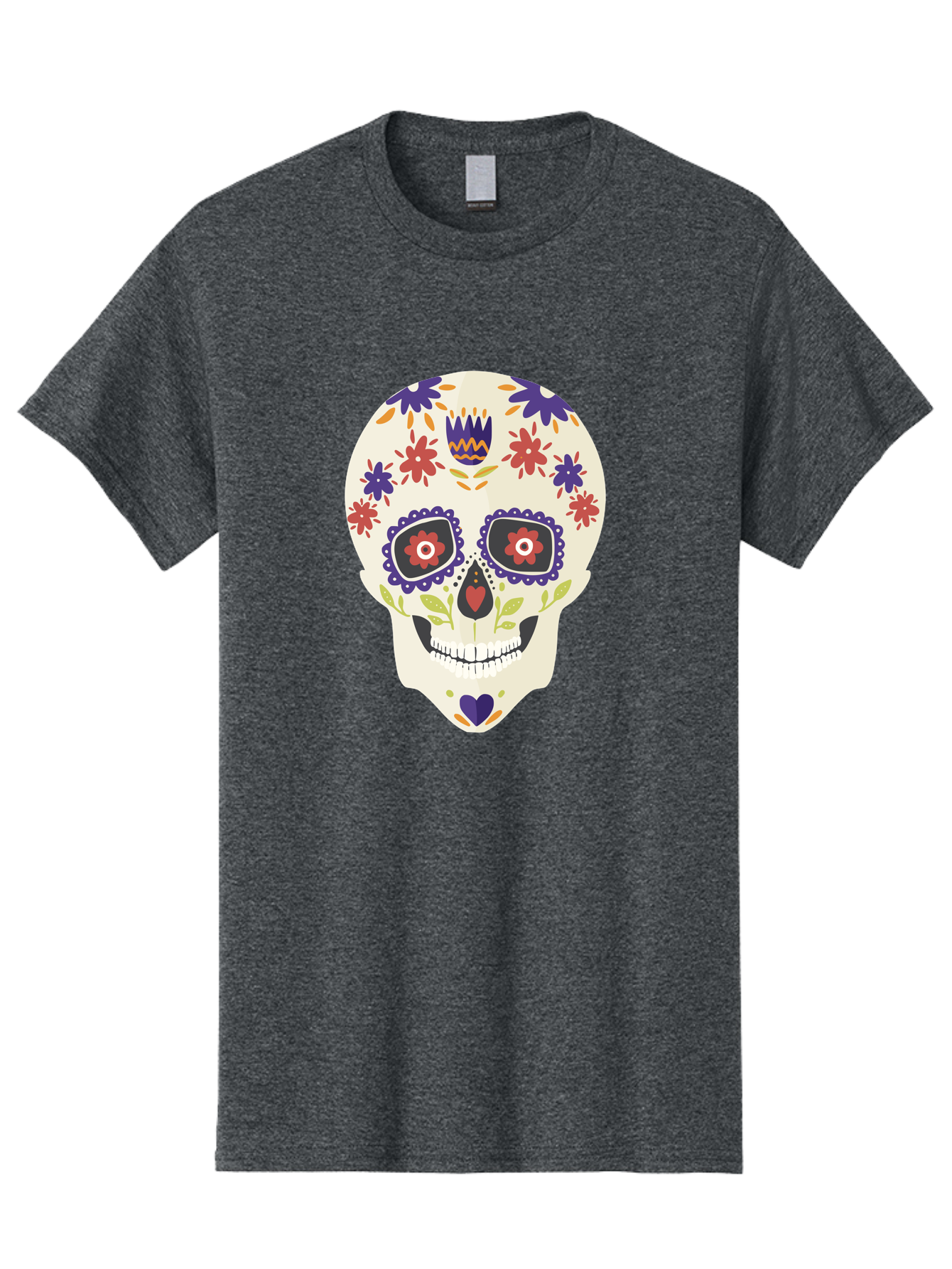 Sugar-Skull Men'S Graphic Tee, 100% Cotton, Comfortable Casual Summer Wear, Machine Washable, Sugar Skull, Day Of The Dead, Floral Design, Colorful Decorations, Vibrant Flowers, Festive Illustration, Traditional Mexican Art, Aad764 25