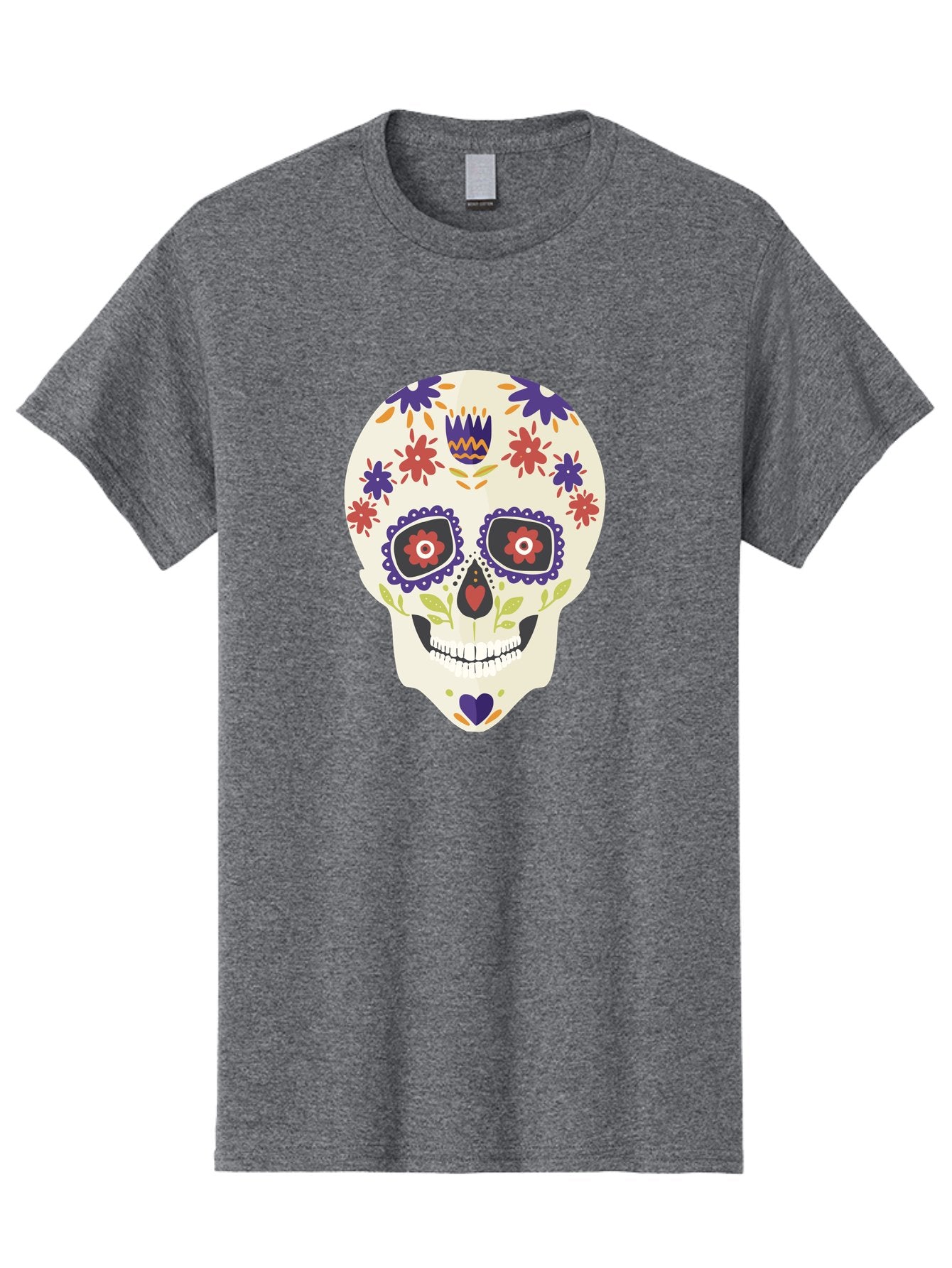 Sugar-Skull Men'S Graphic Tee, 100% Cotton, Comfortable Casual Summer Wear, Machine Washable, Sugar Skull, Day Of The Dead, Floral Design, Colorful Decorations, Vibrant Flowers, Festive Illustration, Traditional Mexican Art, Aad764 9