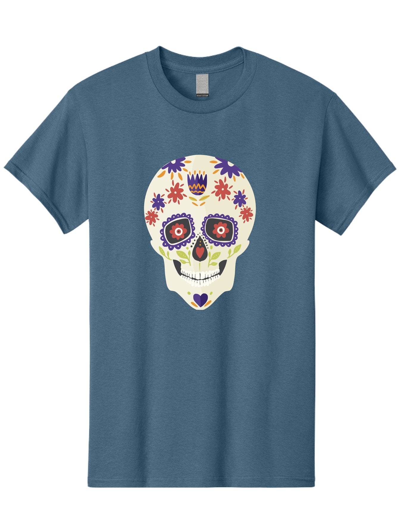 Sugar-Skull Men'S Graphic Tee, 100% Cotton, Comfortable Casual Summer Wear, Machine Washable, Sugar Skull, Day Of The Dead, Floral Design, Colorful Decorations, Vibrant Flowers, Festive Illustration, Traditional Mexican Art, Aad764 8