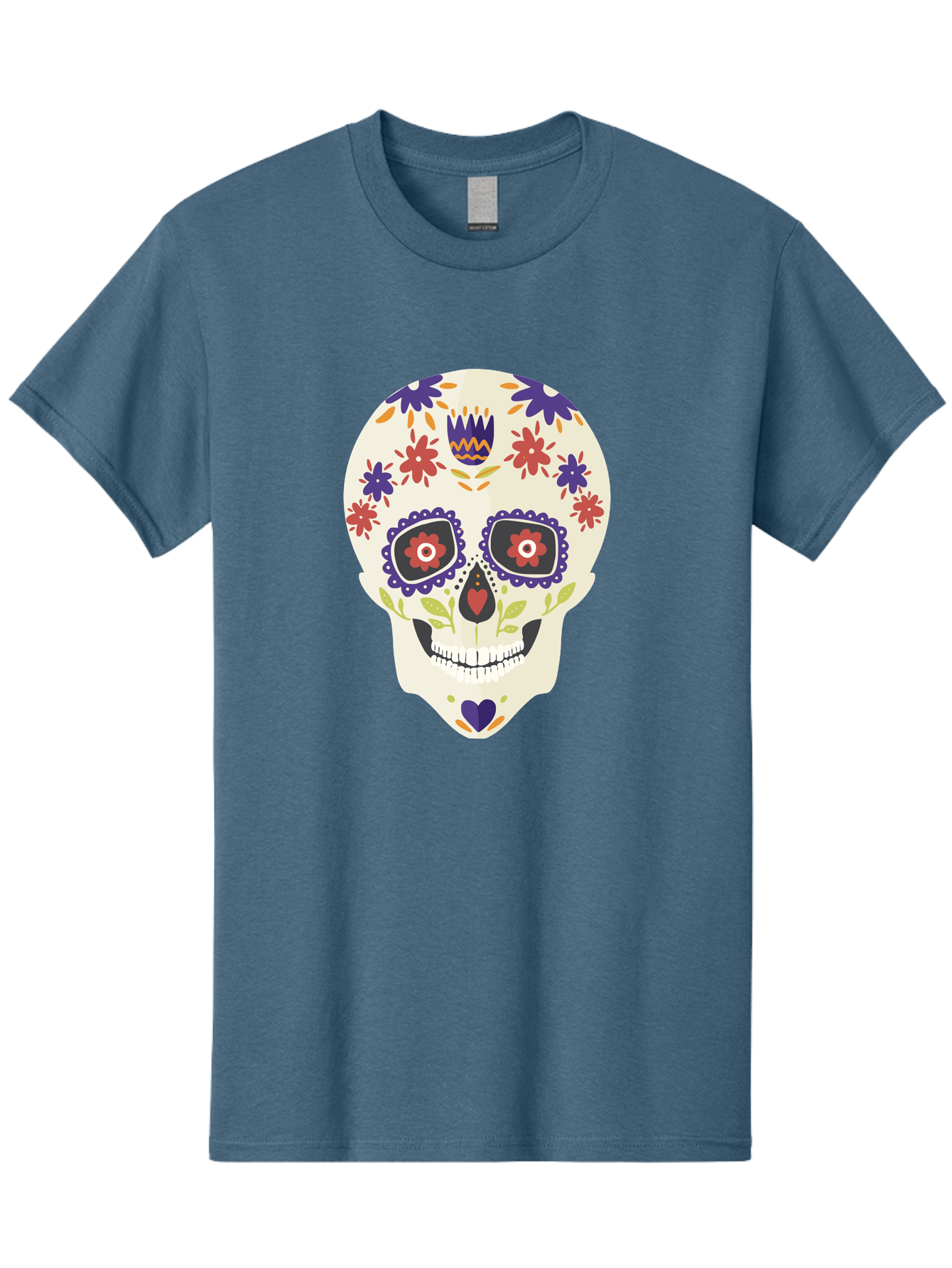 Sugar-Skull Men'S Graphic Tee, 100% Cotton, Comfortable Casual Summer Wear, Machine Washable, Sugar Skull, Day Of The Dead, Floral Design, Colorful Decorations, Vibrant Flowers, Festive Illustration, Traditional Mexican Art, Aad764 11