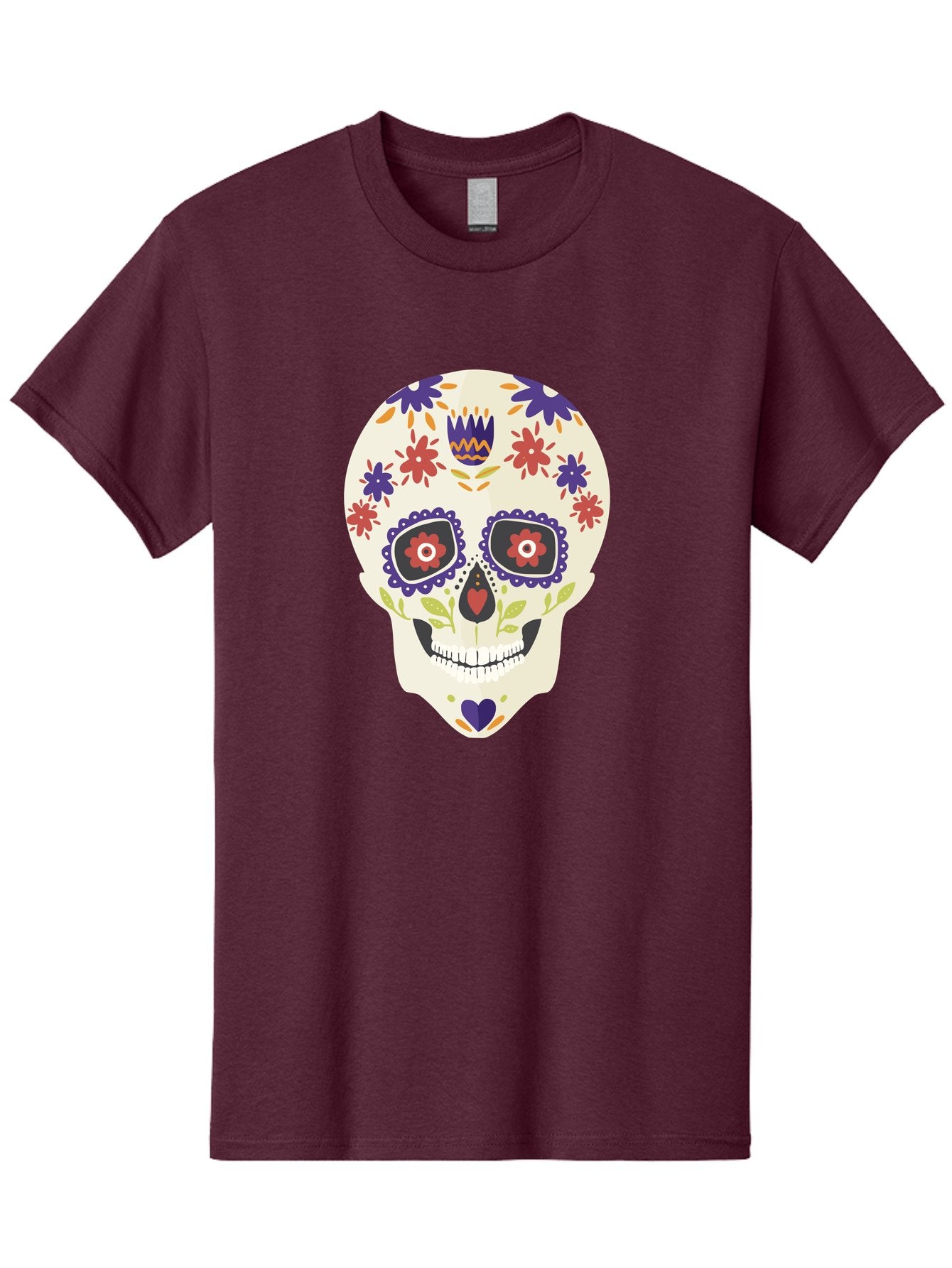 Sugar-Skull Men'S Graphic Tee, 100% Cotton, Comfortable Casual Summer Wear, Machine Washable, Sugar Skull, Day Of The Dead, Floral Design, Colorful Decorations, Vibrant Flowers, Festive Illustration, Traditional Mexican Art, Aad764 4