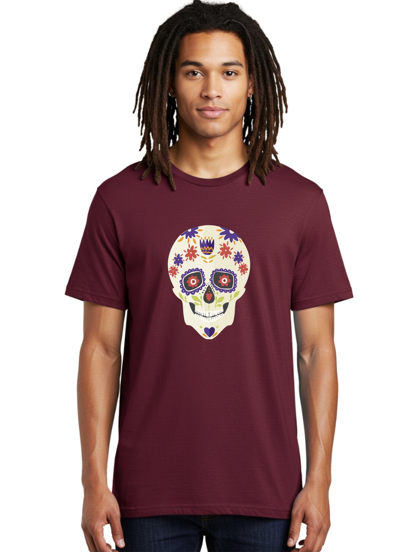 Sugar-Skull Men'S Graphic Tee, 100% Cotton, Comfortable Casual Summer Wear, Machine Washable, Sugar Skull, Day Of The Dead, Floral Design, Colorful Decorations, Vibrant Flowers, Festive Illustration, Traditional Mexican Art, Aad764 18