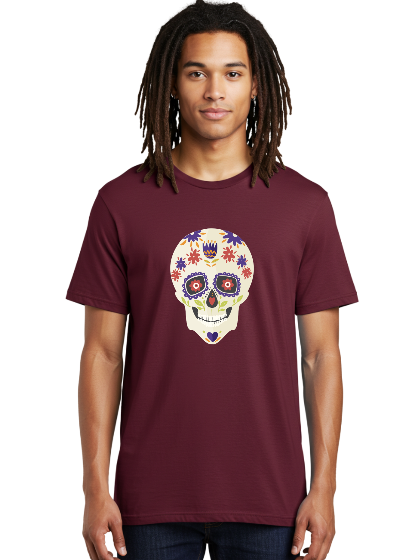 Sugar-Skull Men'S Graphic Tee, 100% Cotton, Comfortable Casual Summer Wear, Machine Washable, Sugar Skull, Day Of The Dead, Floral Design, Colorful Decorations, Vibrant Flowers, Festive Illustration, Traditional Mexican Art, Aad764 24