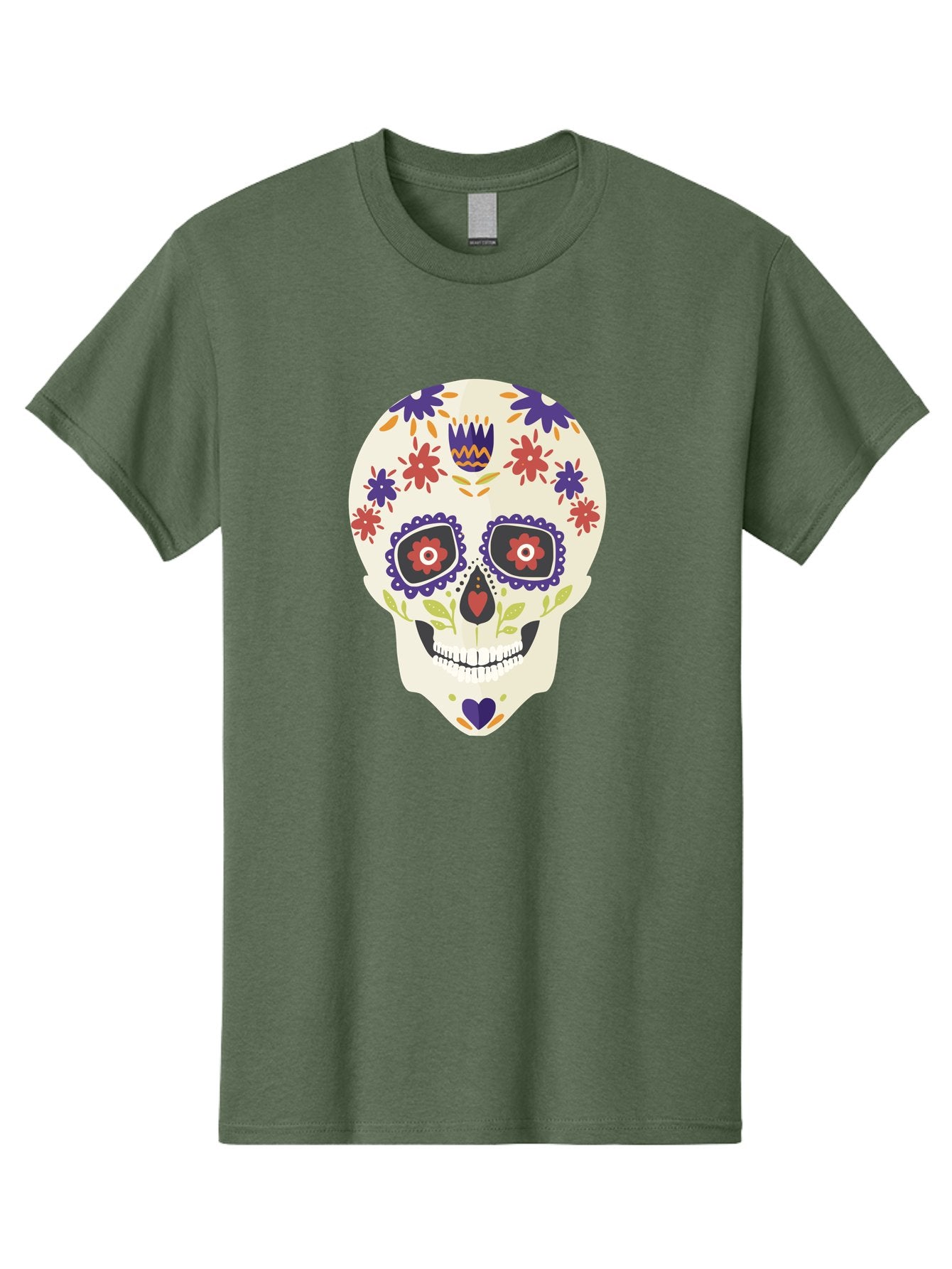 Sugar-Skull Men'S Graphic Tee, 100% Cotton, Comfortable Casual Summer Wear, Machine Washable, Sugar Skull, Day Of The Dead, Floral Design, Colorful Decorations, Vibrant Flowers, Festive Illustration, Traditional Mexican Art, Aad764