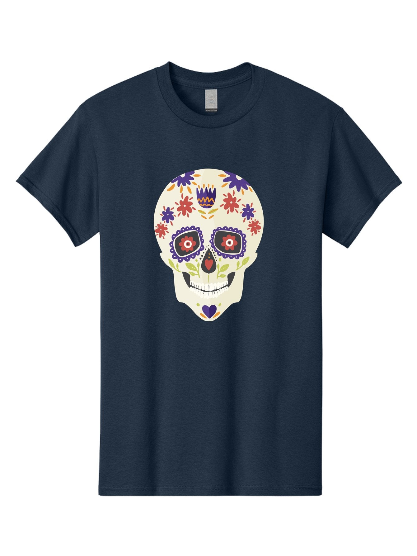 Sugar-Skull Men'S Graphic Tee, 100% Cotton, Comfortable Casual Summer Wear, Machine Washable, Sugar Skull, Day Of The Dead, Floral Design, Colorful Decorations, Vibrant Flowers, Festive Illustration, Traditional Mexican Art, Aad764 5