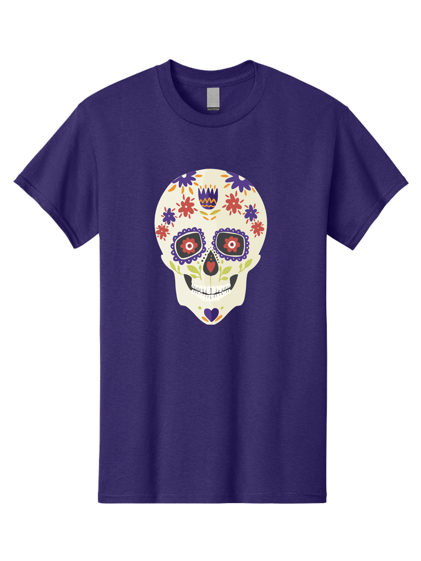 Sugar-Skull Men'S Graphic Tee, 100% Cotton, Comfortable Casual Summer Wear, Machine Washable, Sugar Skull, Day Of The Dead, Floral Design, Colorful Decorations, Vibrant Flowers, Festive Illustration, Traditional Mexican Art, Aad764