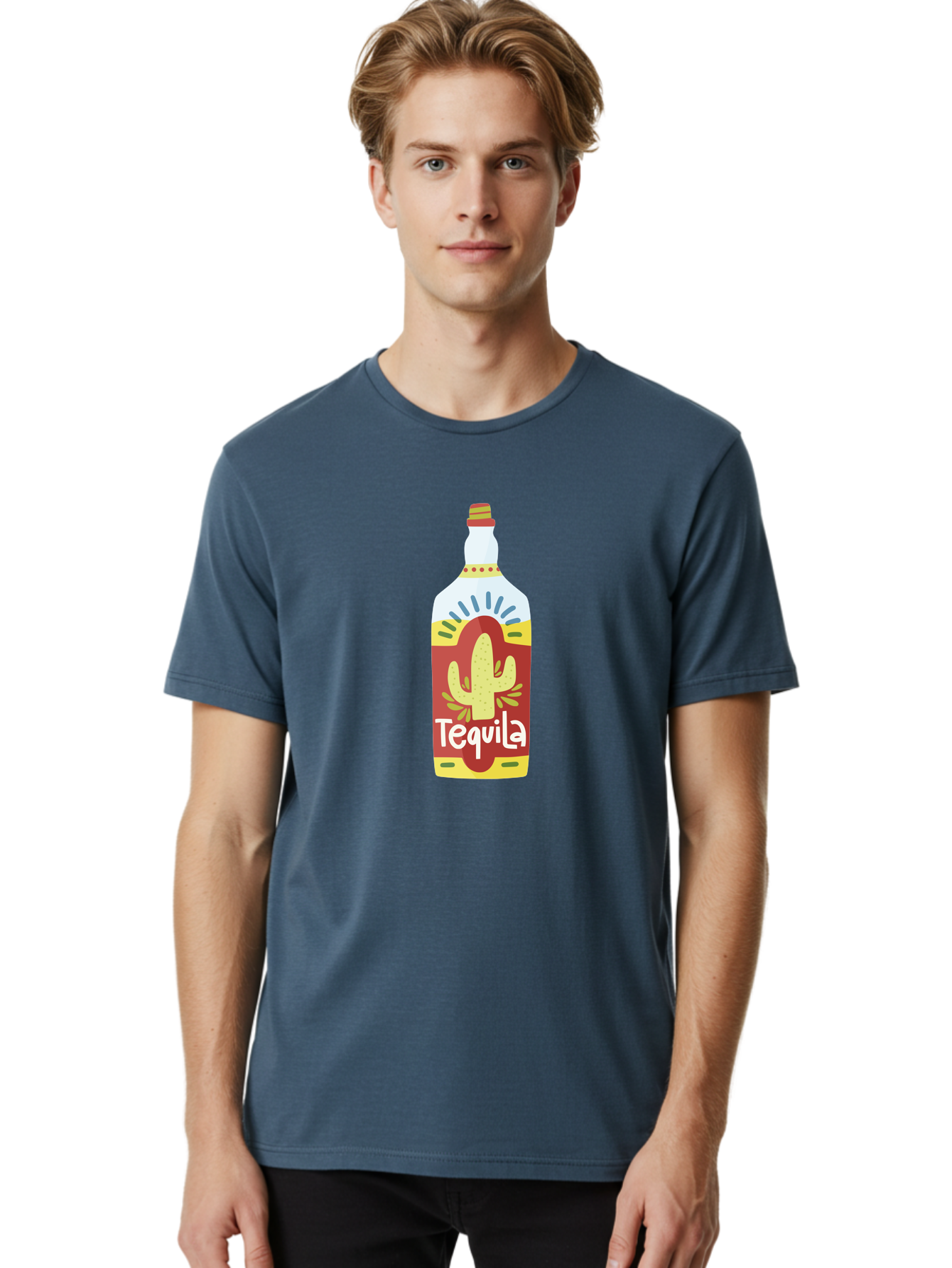Tequila Men'S Graphic Tee, 100% Cotton, Comfortable Casual Summer Wear, Machine Washable, Tequila Bottle, Cactus Label, Liquor Packaging, Mexican Spirit, Festive Design, Party Theme, Vibrant Colors, Tequila Branding Aad767