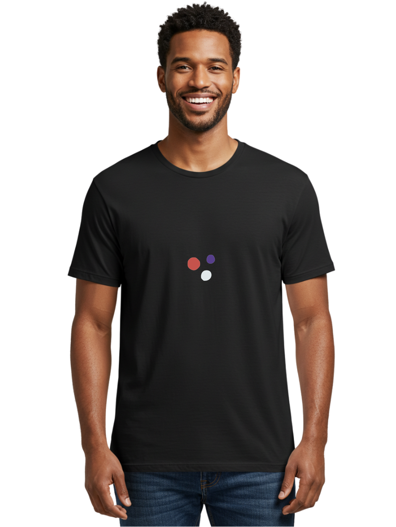 Three-Colored-Circles Men'S Graphic Tee, 100% Cotton, Comfortable Casual Summer Wear, Machine Washable, Three Circles, Red Circle, Purple Circle, White Circle, Simple Graphics, Minimalist Design, Bold Colors, Graphic Elements Aad768 24
