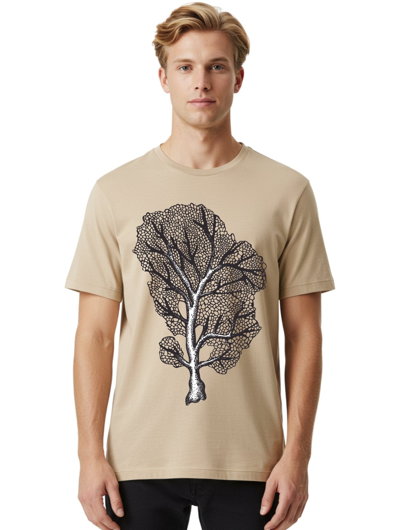 Tree Men'S Graphic Tee, 100% Cotton, Comfortable Casual Summer Wear, Machine Washable, Stylized Tree, Black And White Illustration, Leafy Branches, Detailed Foliage, Graphic Design Element, Artistic Tree, Natural Motif, Sketch Art Aad769 18