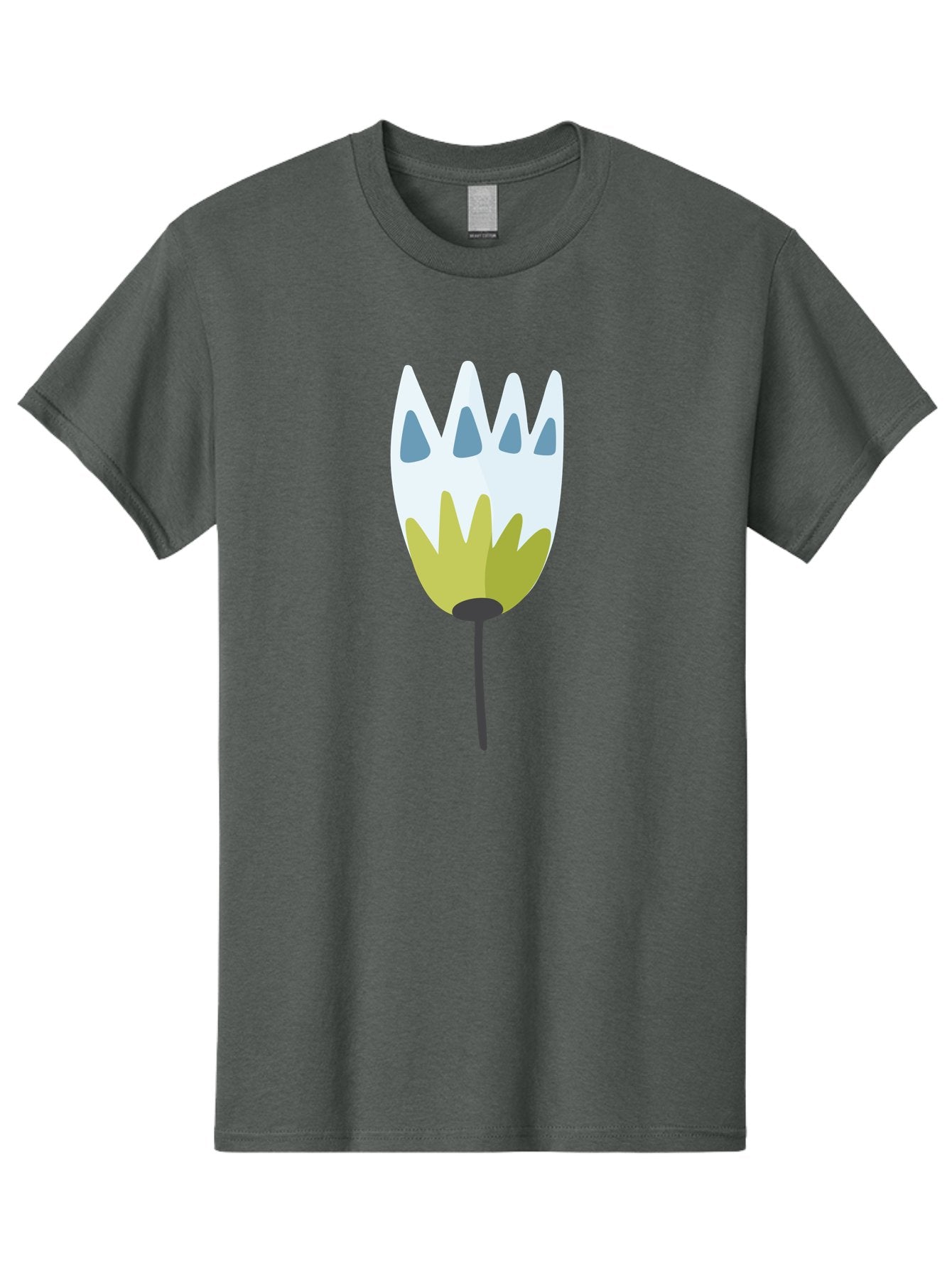 Tulip Men'S Graphic Tee, 100% Cotton, Comfortable Casual Summer Wear, Machine Washable, Stylized Tulip, White Petals, Yellow Center, Blue Teardrop Shapes, Simple Illustration, Spring Flower, Minimalist Design, Floral Graphic Aad770 9