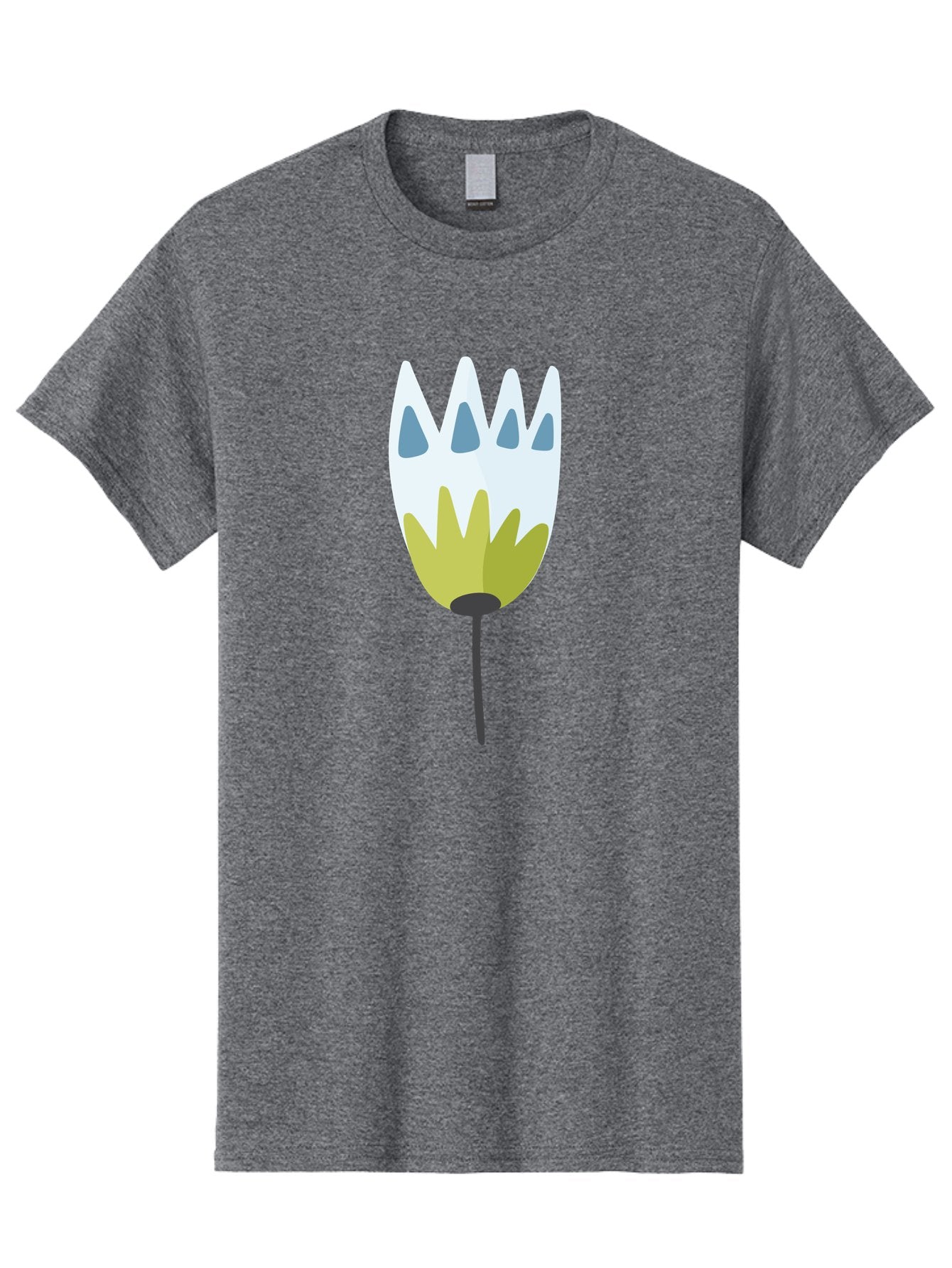 Tulip Men'S Graphic Tee, 100% Cotton, Comfortable Casual Summer Wear, Machine Washable, Stylized Tulip, White Petals, Yellow Center, Blue Teardrop Shapes, Simple Illustration, Spring Flower, Minimalist Design, Floral Graphic Aad770 11