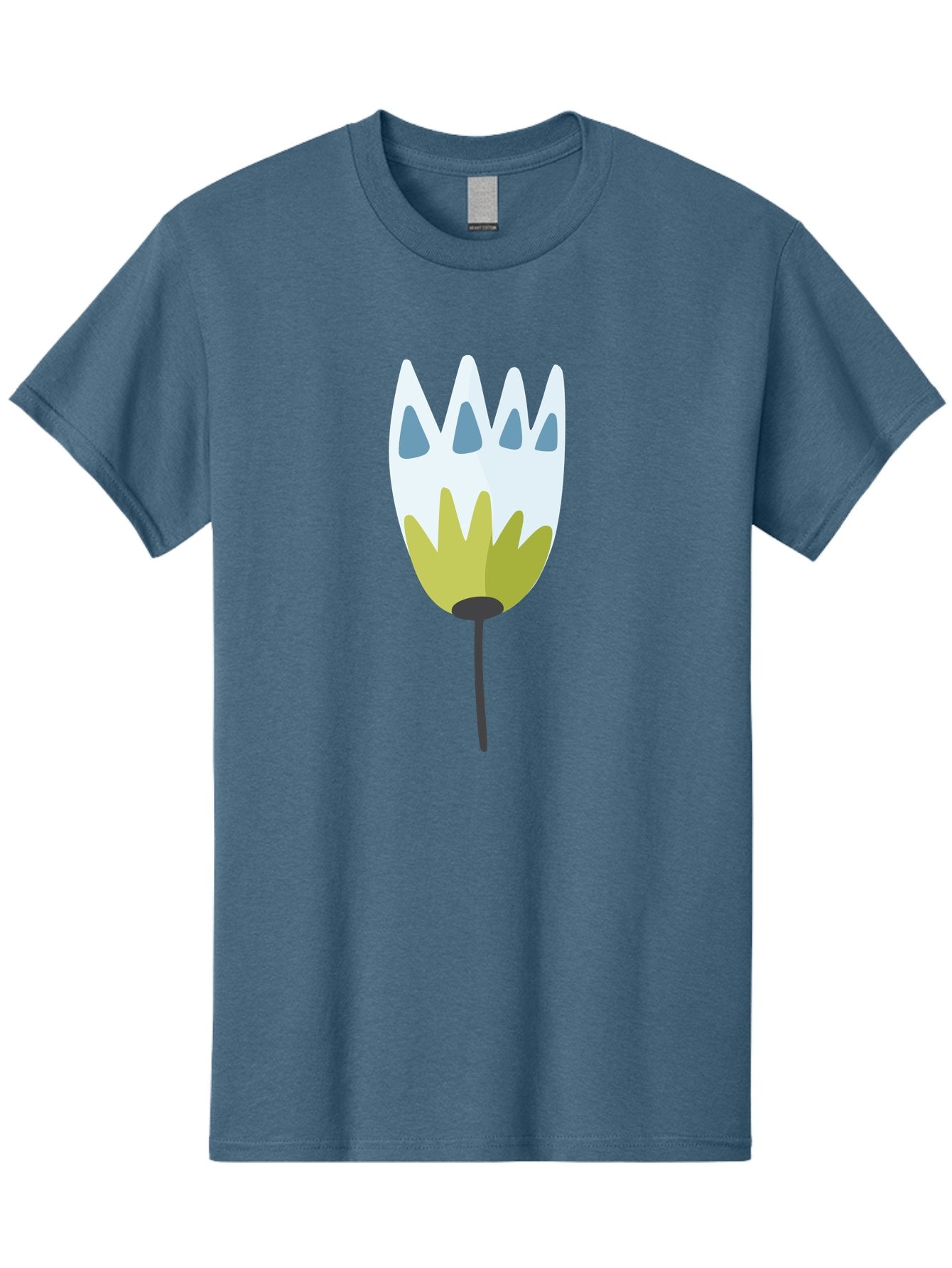 Tulip Men'S Graphic Tee, 100% Cotton, Comfortable Casual Summer Wear, Machine Washable, Stylized Tulip, White Petals, Yellow Center, Blue Teardrop Shapes, Simple Illustration, Spring Flower, Minimalist Design, Floral Graphic Aad770 5