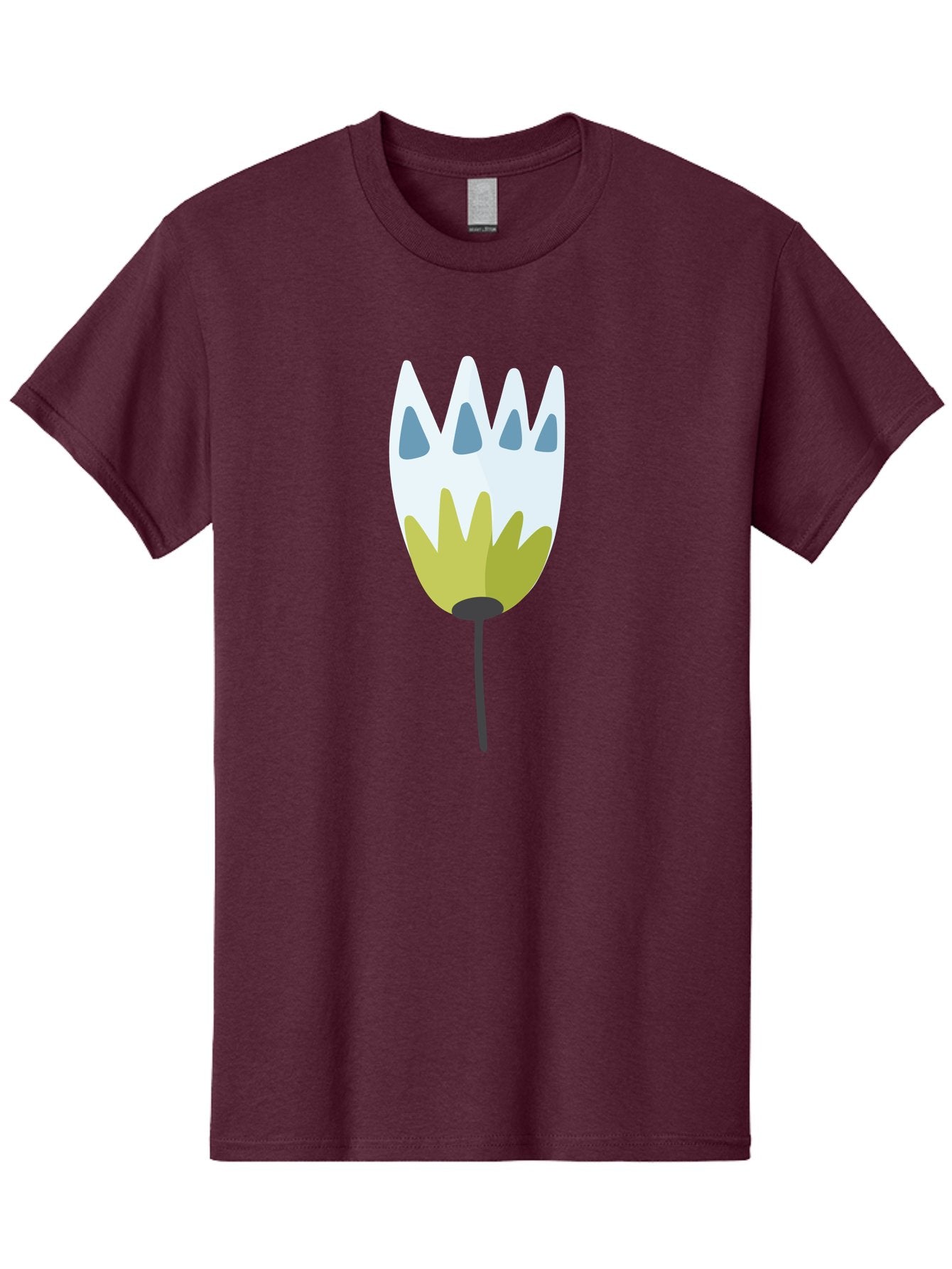 Tulip Men'S Graphic Tee, 100% Cotton, Comfortable Casual Summer Wear, Machine Washable, Stylized Tulip, White Petals, Yellow Center, Blue Teardrop Shapes, Simple Illustration, Spring Flower, Minimalist Design, Floral Graphic Aad770 7
