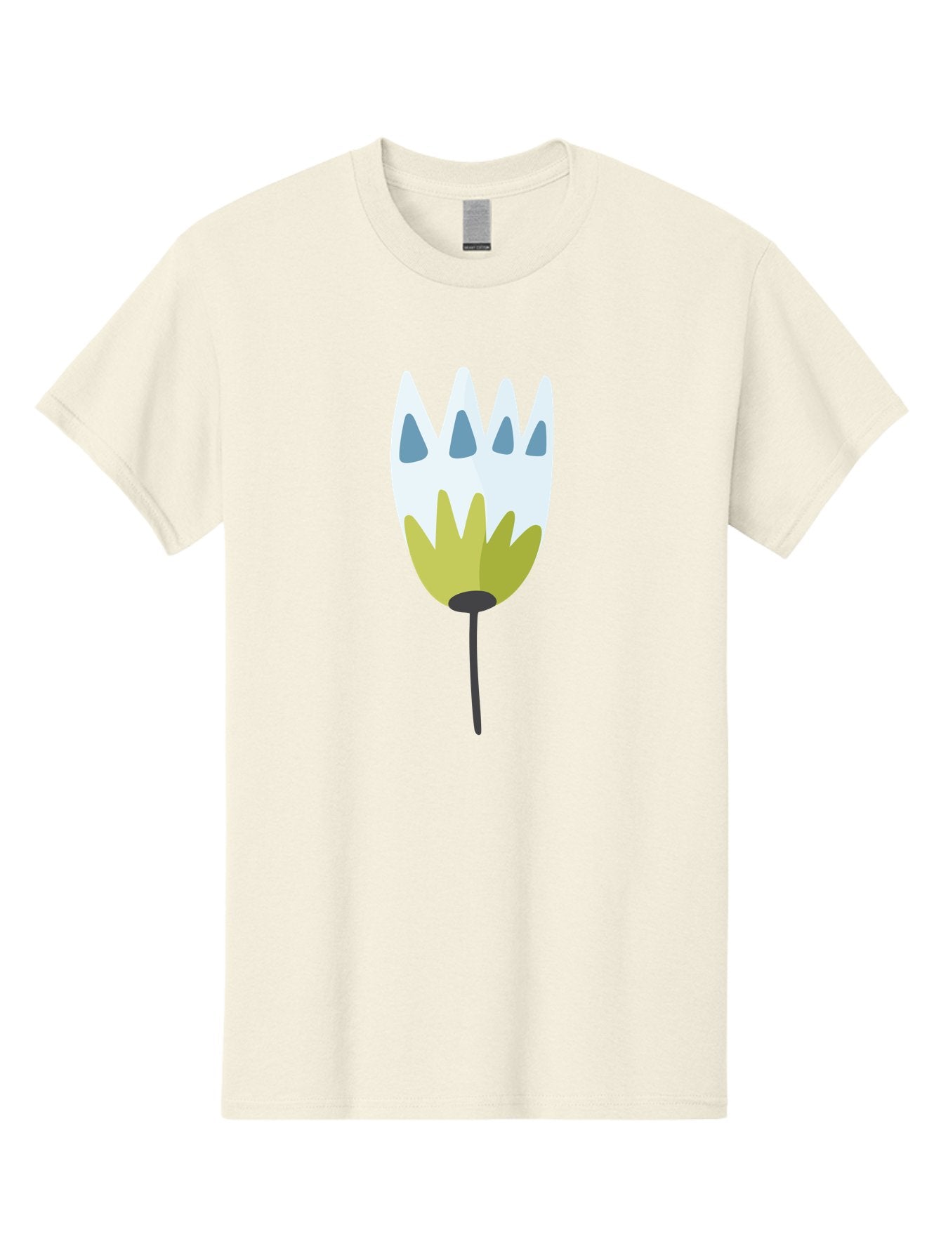 Tulip Men'S Graphic Tee, 100% Cotton, Comfortable Casual Summer Wear, Machine Washable, Stylized Tulip, White Petals, Yellow Center, Blue Teardrop Shapes, Simple Illustration, Spring Flower, Minimalist Design, Floral Graphic Aad770 3