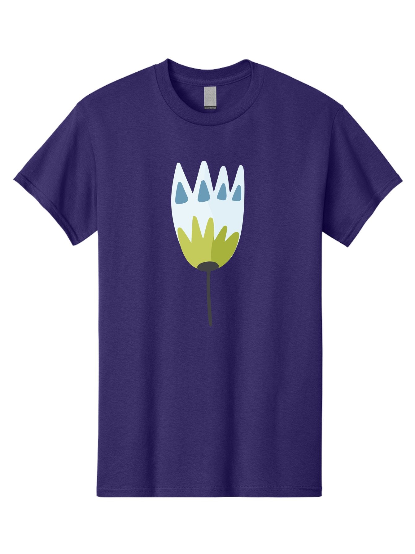 Tulip Men'S Graphic Tee, 100% Cotton, Comfortable Casual Summer Wear, Machine Washable, Stylized Tulip, White Petals, Yellow Center, Blue Teardrop Shapes, Simple Illustration, Spring Flower, Minimalist Design, Floral Graphic Aad770 14