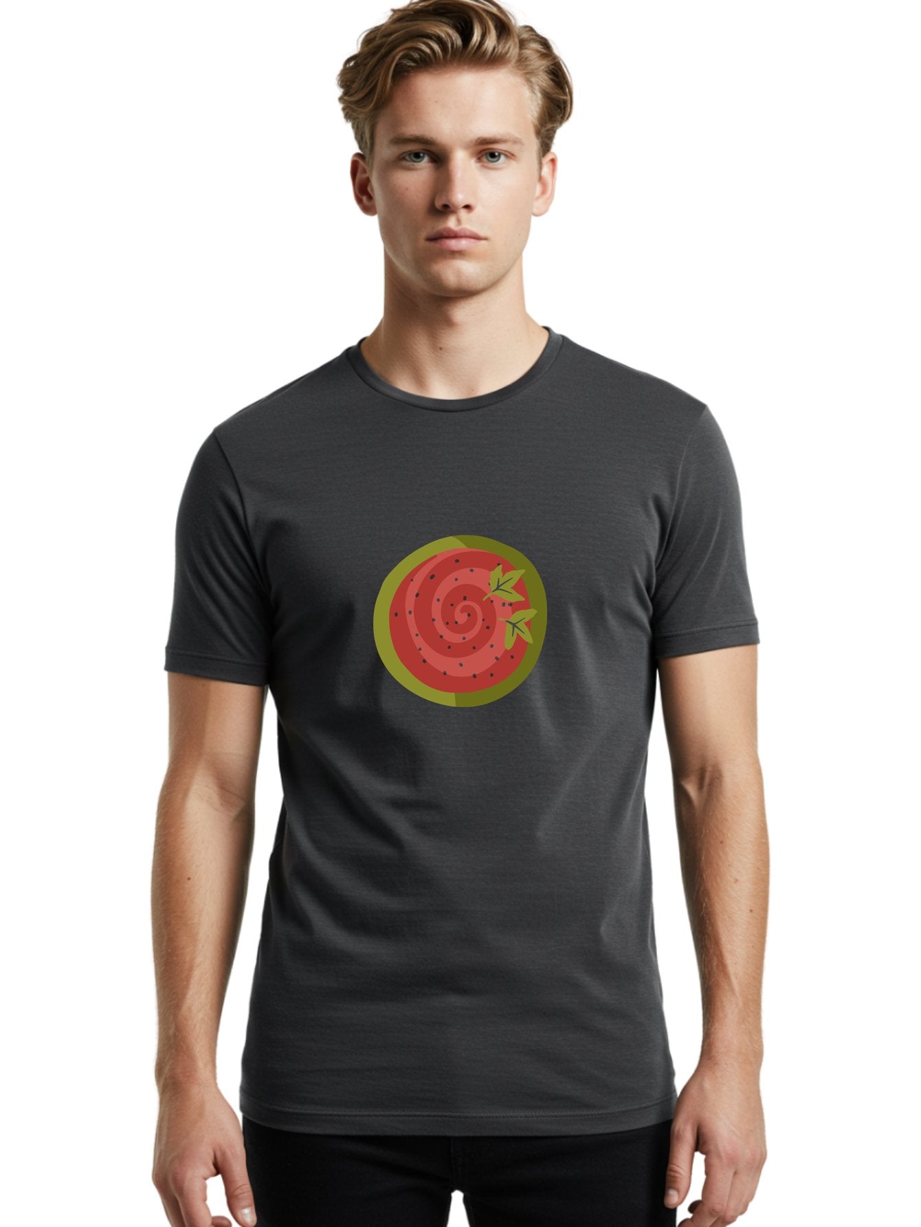 Watermelon-Slice Men'S Graphic Tee, 100% Cotton, Comfortable Casual Summer Wear, Machine Washable, Watermelon Slice, Red Fruit, Green Leaves, Black Seeds, Summer Snack, Refreshing Treat, Sweet Juice, Ripe Melon Aad772 27