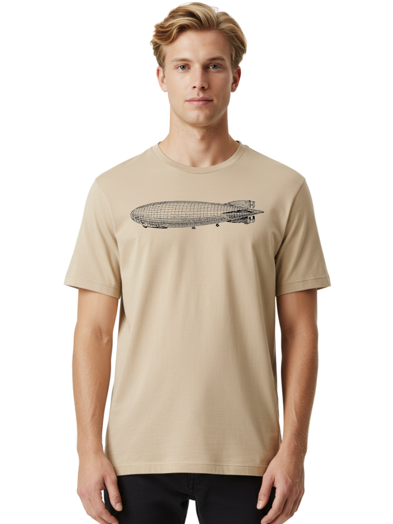 Airship Men'S Graphic Tee, 100% Cotton, Comfortable Casual Summer Wear, Machine Washable, Airship, Zeppelin, Dirigible, Aircraft, Luxury Travel, Historical Aviation, Vintage Transportation, Retro Style, Wireframe Model, 3D Rendering Aad776 16