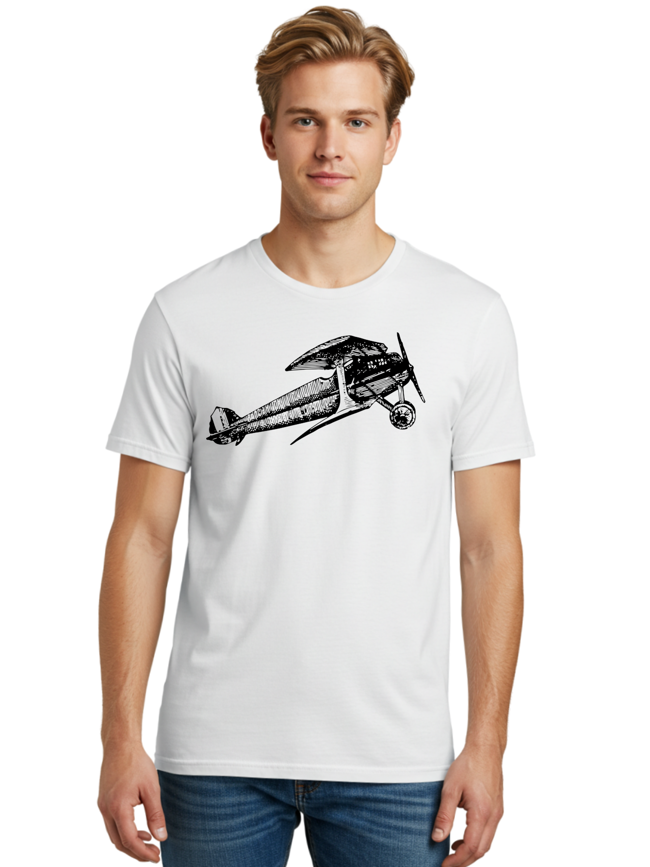 Biplane-1 Men'S Graphic Tee, 100% Cotton, Comfortable Casual Summer Wear, Machine Washable, Vintage Aeroplane, Classic Aircraft, Retro Aviation, Antique Plane, Old-Fashioned Flying Machine, Historical Flight Aad778