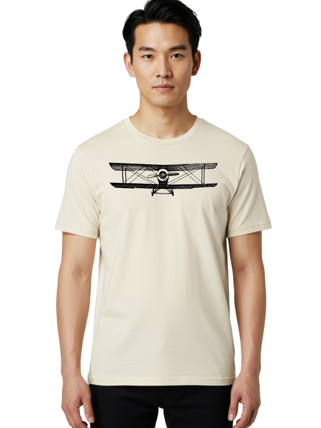 Biplane-2 Men'S Graphic Tee, 100% Cotton, Comfortable Casual Summer Wear, Machine Washable, Vintage Aircraft, Classic Aviation, Biplane Design, Double Wings, Propeller Driven, Retro Flying Machine, Historical Airplane, Aviation Heritage Aad779 25