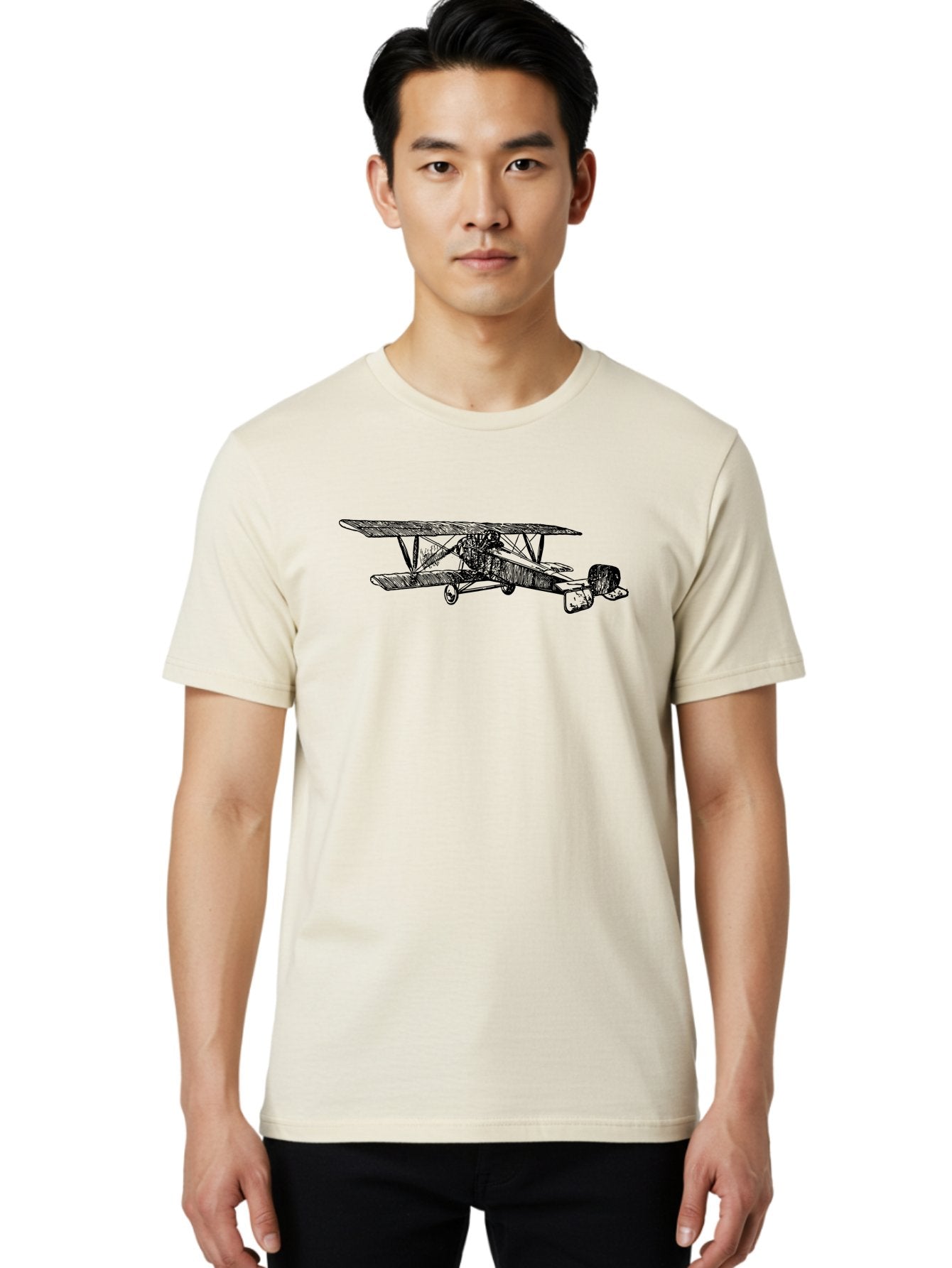 Biplane Men'S Graphic Tee, 100% Cotton, Comfortable Casual Summer Wear, Machine Washable, Vintage Airplane, Biplane Design, Sketch Art, Aviation History, Classic Aircraft, Retro Flying Machine, Nostalgic Transport Aad782 16