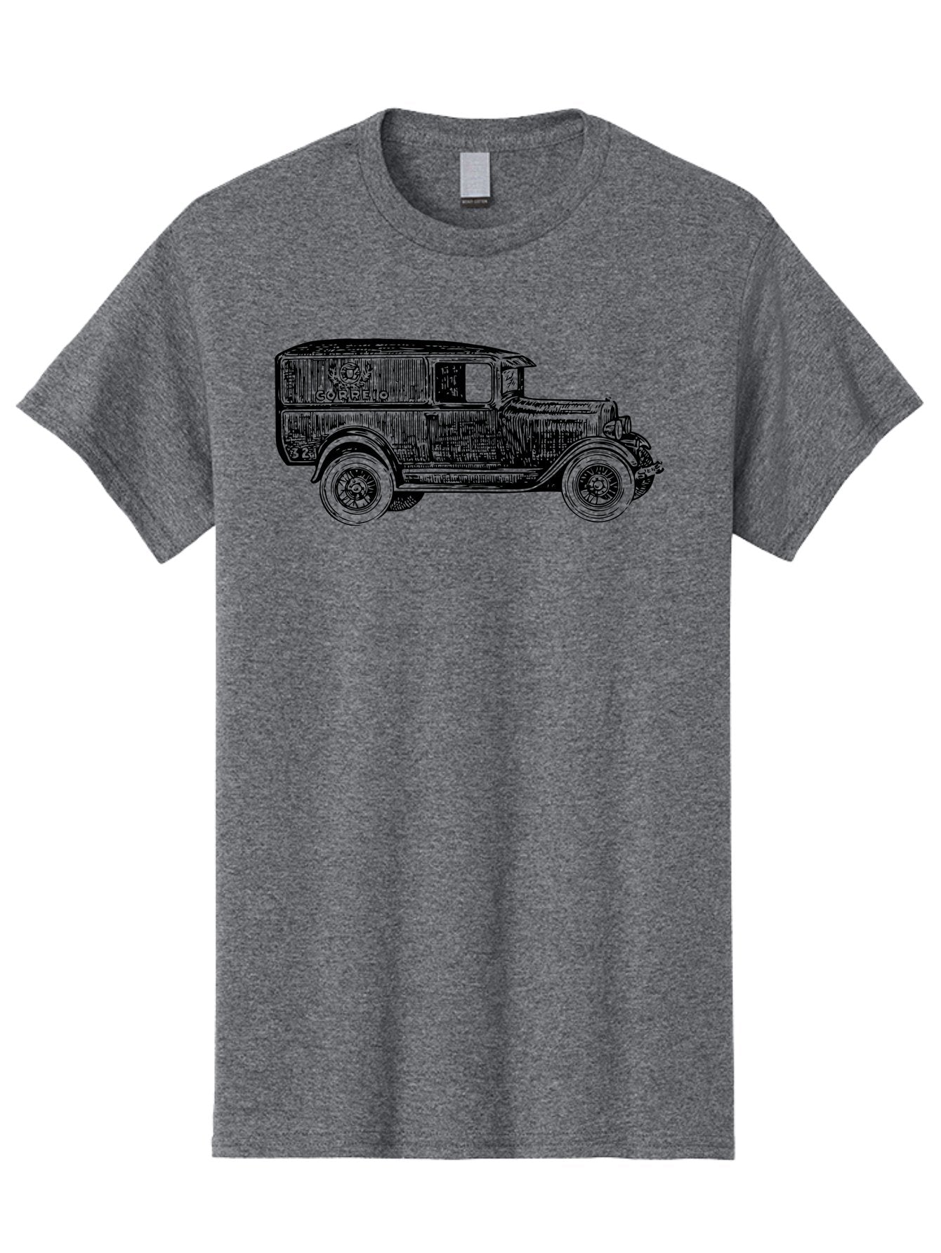 Correio Men'S Graphic Tee, 100% Cotton, Comfortable Casual Summer Wear, Machine Washable, Vintage Truck, Retro Vehicle, Classic Automobile, Correio Branding, Wooden Texture, Sketch Art, Antique Car, Nostalgic Design, Old-Fashioned, Aad784