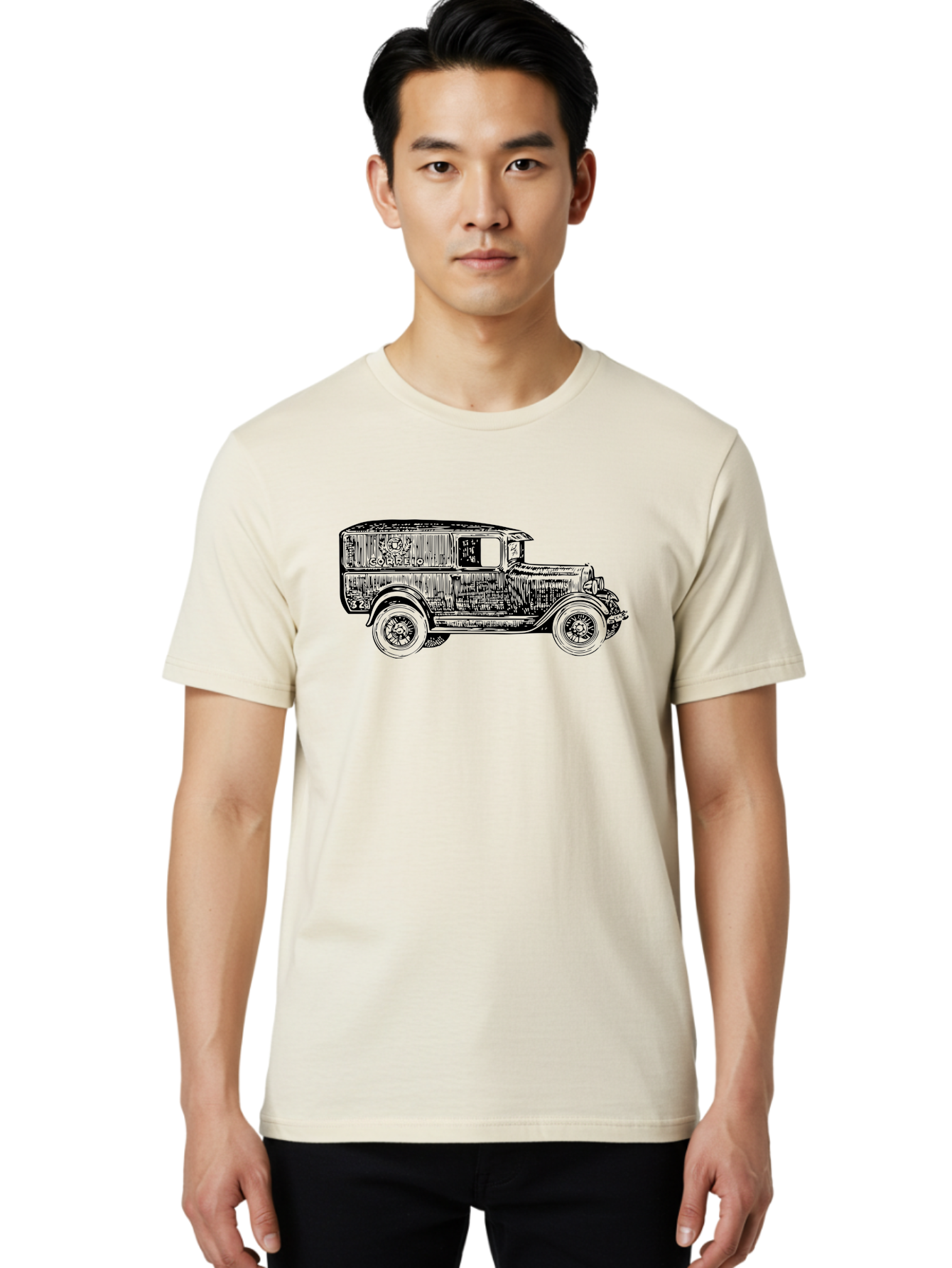 Correio Men'S Graphic Tee, 100% Cotton, Comfortable Casual Summer Wear, Machine Washable, Vintage Truck, Retro Vehicle, Classic Automobile, Correio Branding, Wooden Texture, Sketch Art, Antique Car, Nostalgic Design, Old-Fashioned, Aad784 30