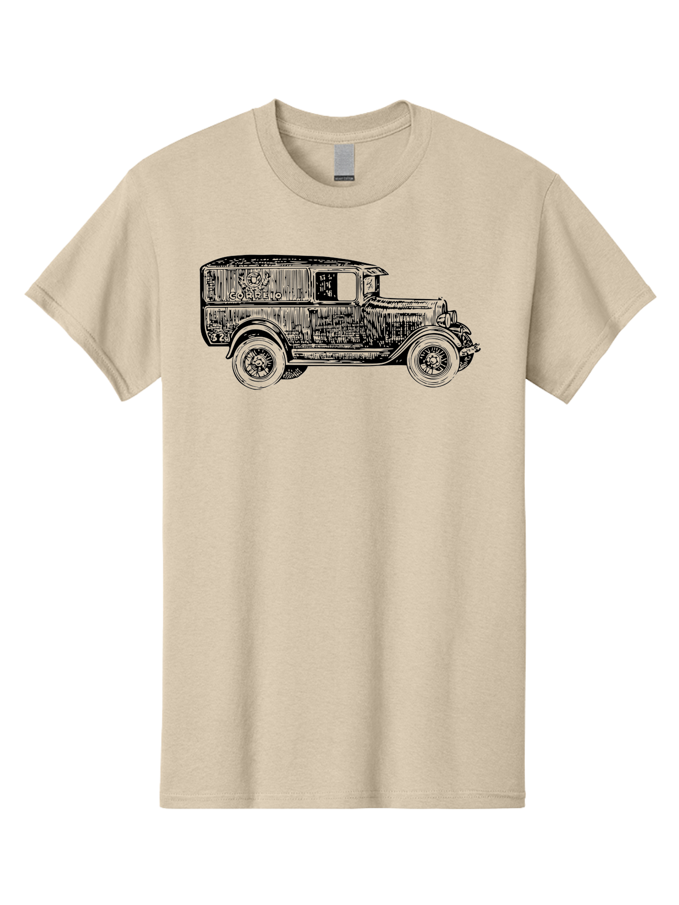 Correio Men'S Graphic Tee, 100% Cotton, Comfortable Casual Summer Wear, Machine Washable, Vintage Truck, Retro Vehicle, Classic Automobile, Correio Branding, Wooden Texture, Sketch Art, Antique Car, Nostalgic Design, Old-Fashioned, Aad784 27